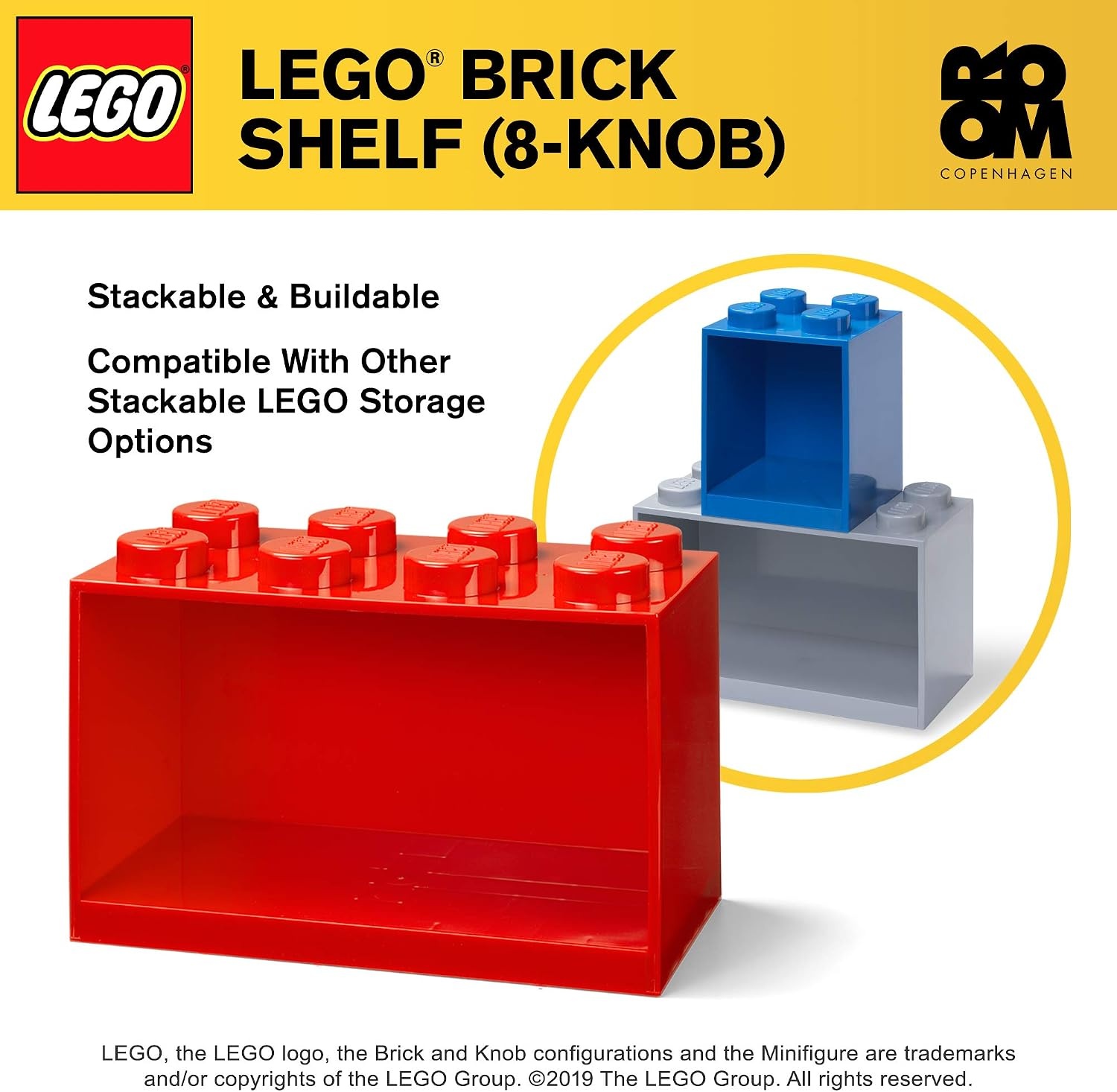 image:imageROOM Copenhagen LEGO Brick Set with 4Stud and 8Stud Box Shelves Red 4Stud amp 8Stud Shelves WallMounted Storage Open Storage Compartments Toy amp Home Storage