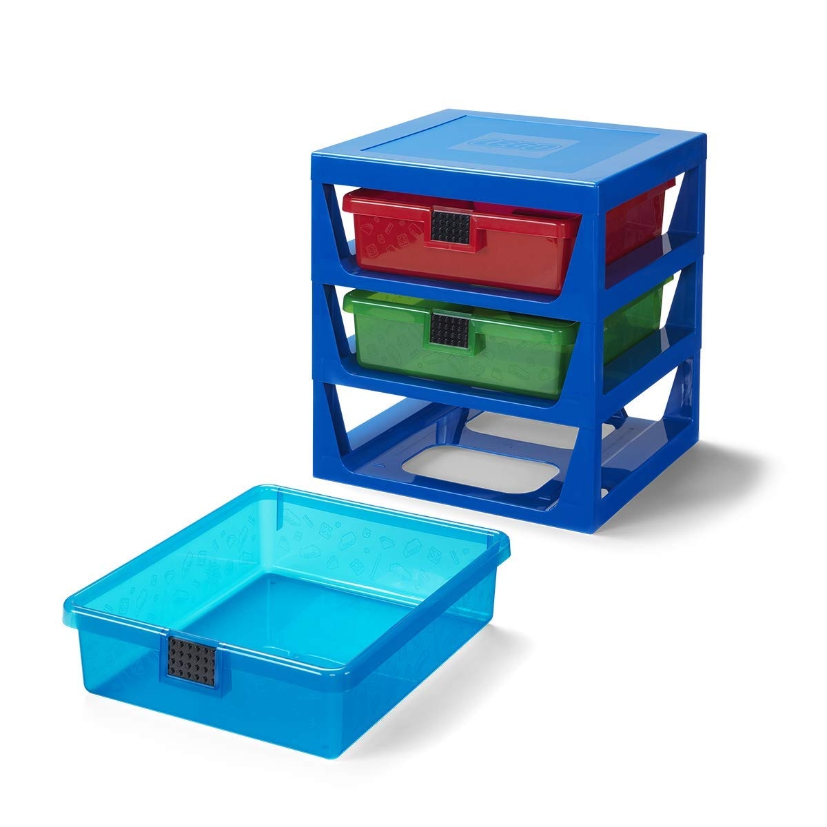 image:imageRoom Copenhagen LEGO 3Drawer Storage Rack System 1323 x 1234 x 15 In Blue 3 Removable Drawers Building Baseplate Top Toy amp Desk Storage Bedside or Desktop UseBlue