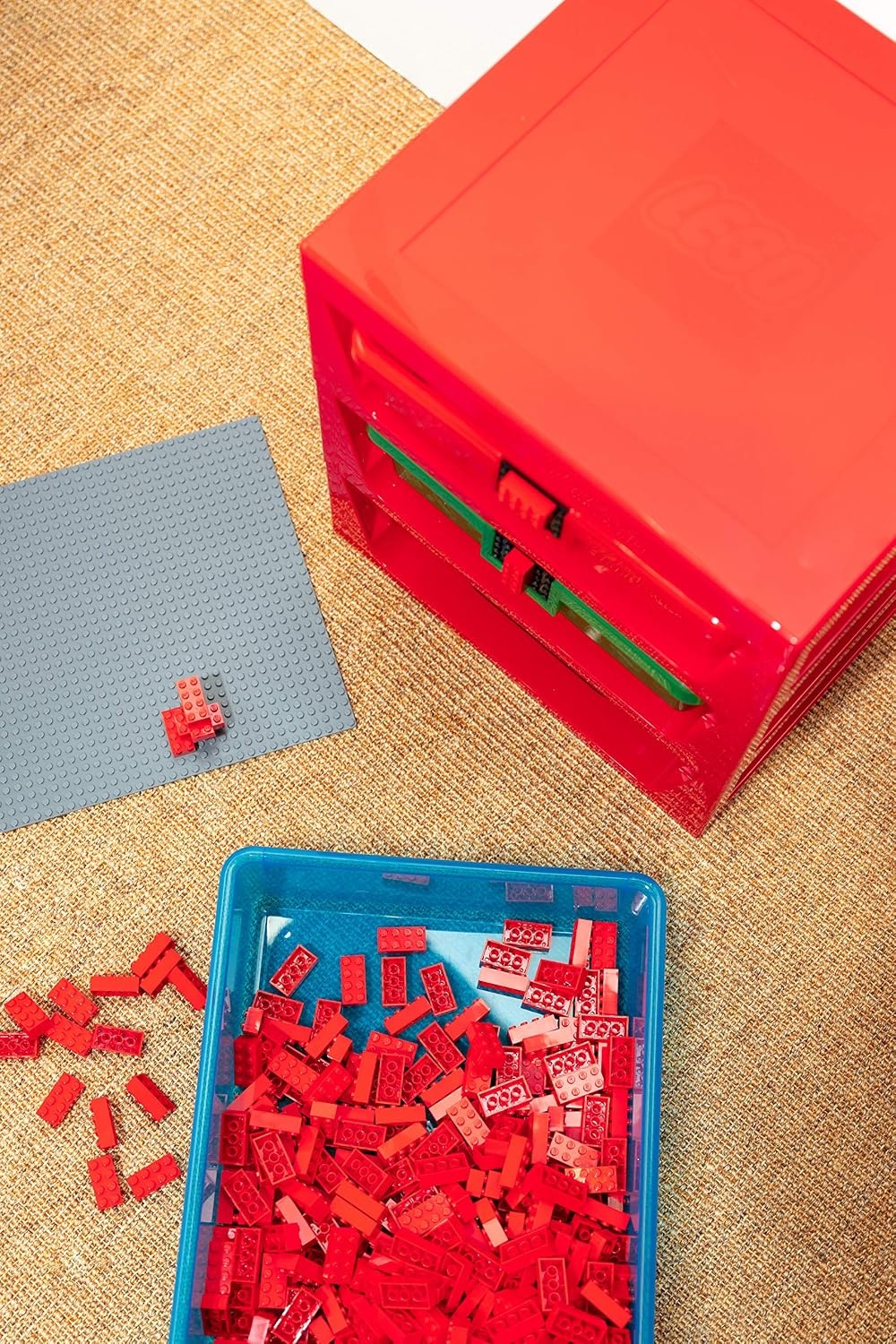 image:imageRoom Copenhagen LEGO 3Drawer Storage Rack System 1323 x 1234 x 15 In Blue 3 Removable Drawers Building Baseplate Top Toy amp Desk Storage Bedside or Desktop UseBlue