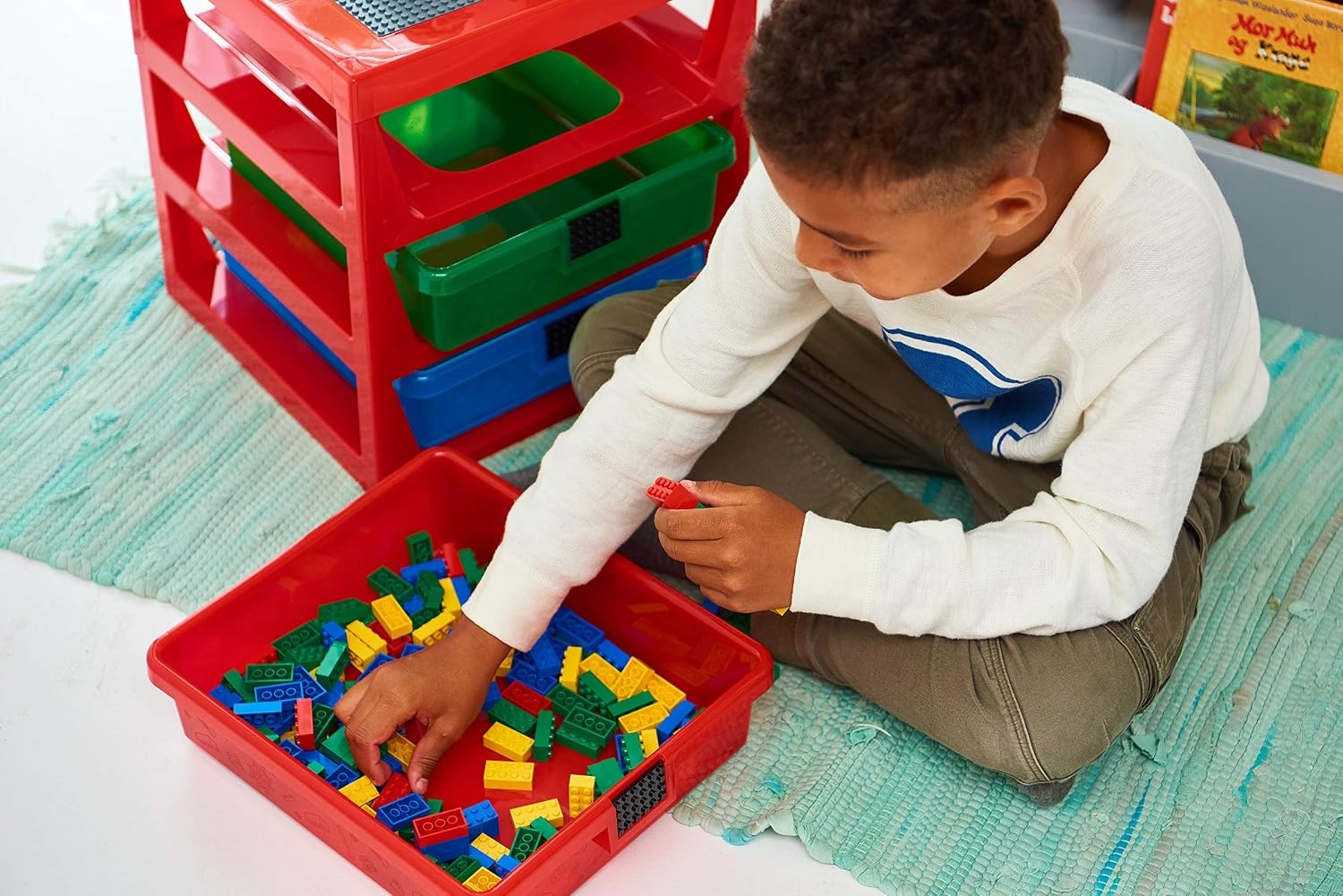 image:imageRoom Copenhagen LEGO 3Drawer Storage Rack System 1323 x 1234 x 15 In Blue 3 Removable Drawers Building Baseplate Top Toy amp Desk Storage Bedside or Desktop UseBlue