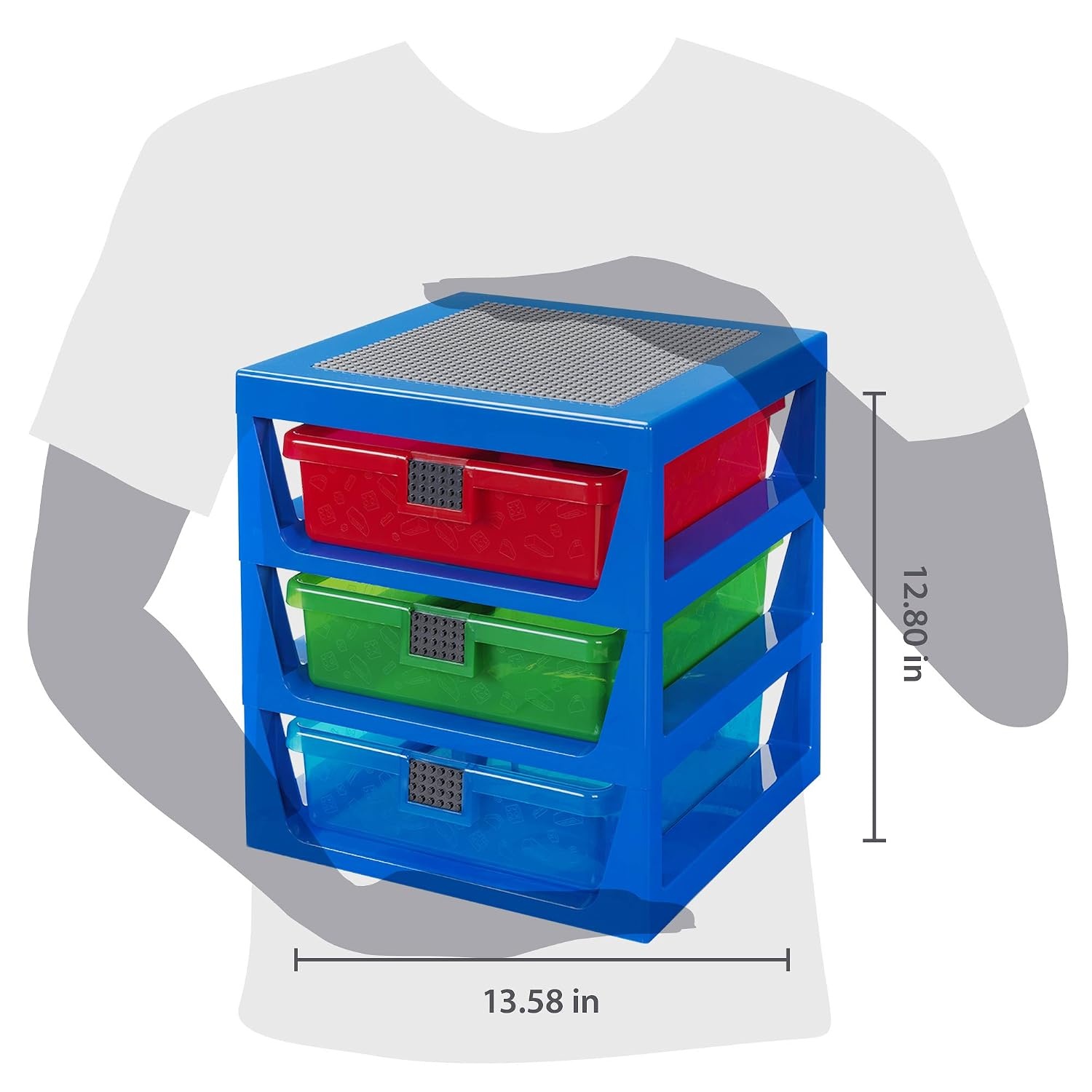 image:imageRoom Copenhagen LEGO 3Drawer Storage Rack System 1323 x 1234 x 15 In Blue 3 Removable Drawers Building Baseplate Top Toy amp Desk Storage Bedside or Desktop UseBlue