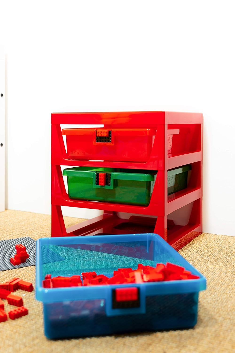 image:imageRoom Copenhagen LEGO 3Drawer Storage Rack System 1323 x 1234 x 15 In Blue 3 Removable Drawers Building Baseplate Top Toy amp Desk Storage Bedside or Desktop UseBlue