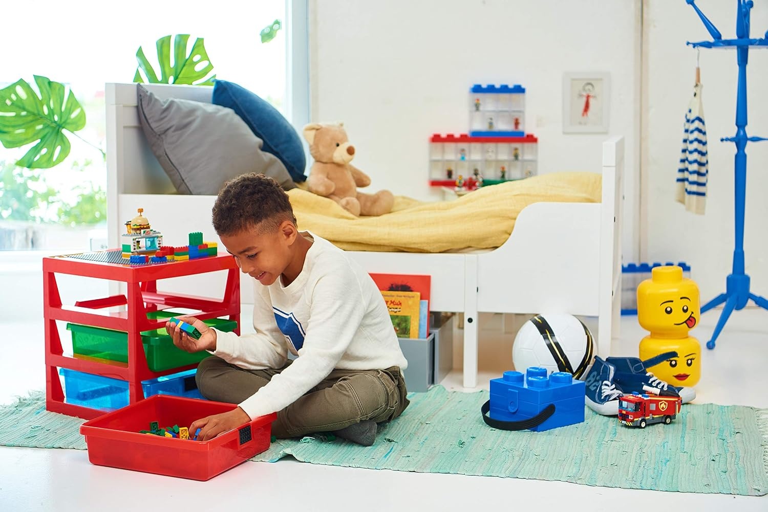 image:imageRoom Copenhagen LEGO 3Drawer Storage Rack System 1323 x 1234 x 15 In Blue 3 Removable Drawers Building Baseplate Top Toy amp Desk Storage Bedside or Desktop UseBlue