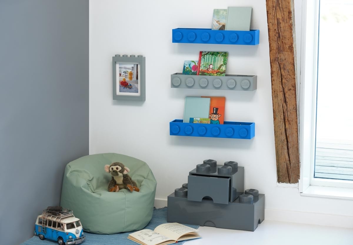 image:imageRoom Copenhagen LEGO Book Rack Wall Shelf 189 in White WallMounted Book Rack 189 in Width Book amp Magazine Storage Room OrganizationBlack