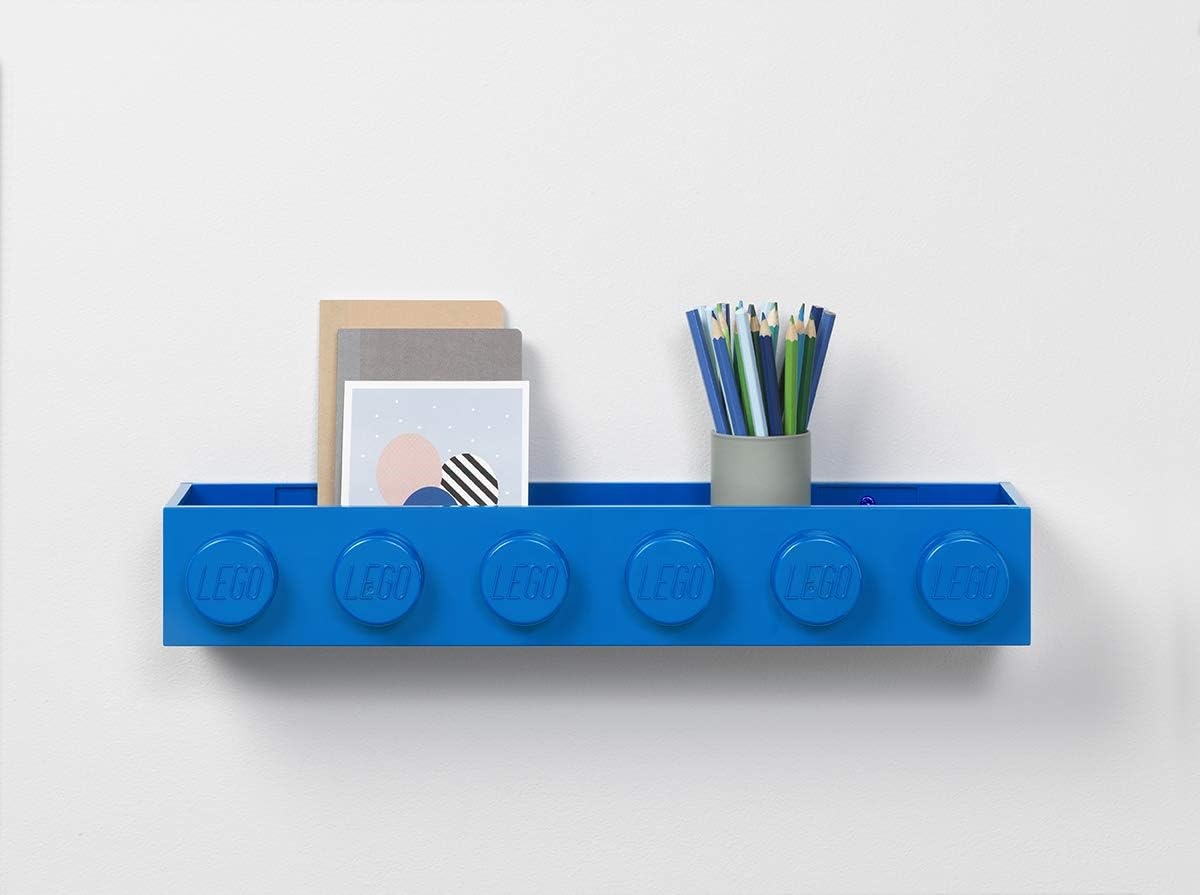 image:imageRoom Copenhagen LEGO Book Rack Wall Shelf 189 in White WallMounted Book Rack 189 in Width Book amp Magazine Storage Room OrganizationBlue