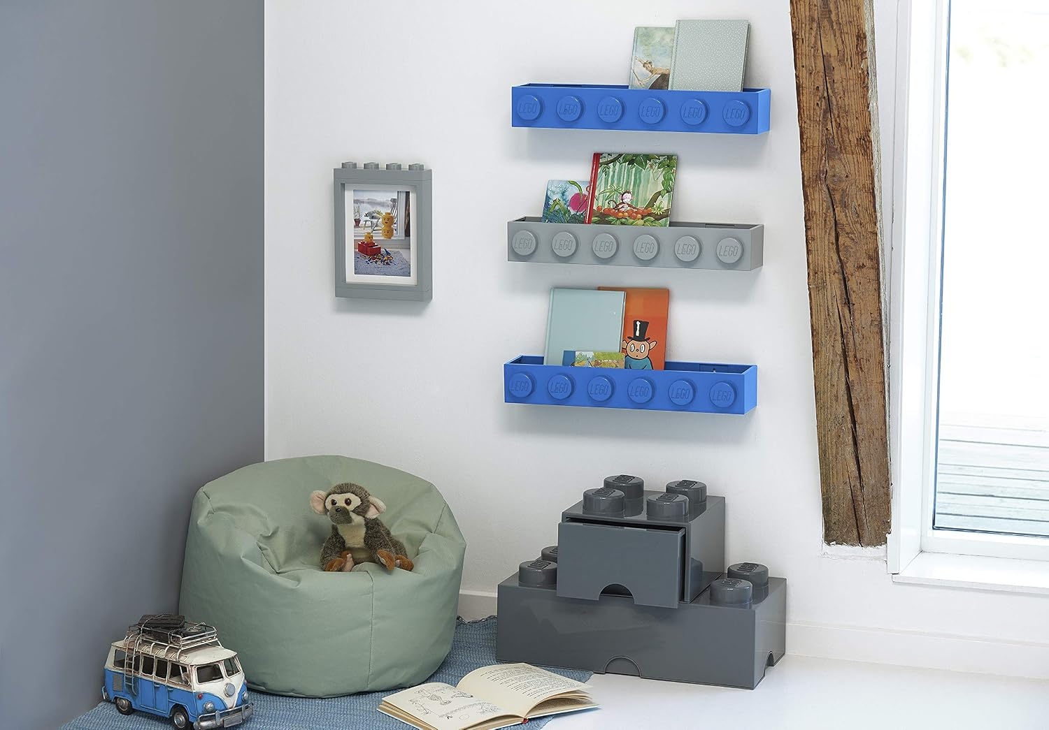 image:imageRoom Copenhagen LEGO Book Rack Wall Shelf 189 in White WallMounted Book Rack 189 in Width Book amp Magazine Storage Room OrganizationGrey