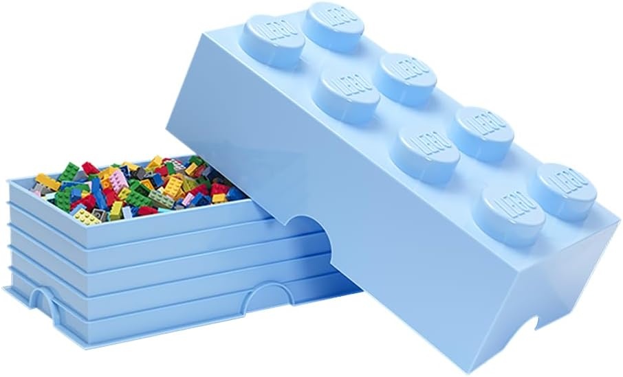 image:imageRoom Copenhagen LEGO Brick Box Stackable Storage Containers Organizational Building Blocks 1969 x 984 x 709 Inches Brick 8 Light Royal Blue Stackable Plastic Storage Box with Lid for Kids and Adults Ideal Desk Organizer and Toy Box