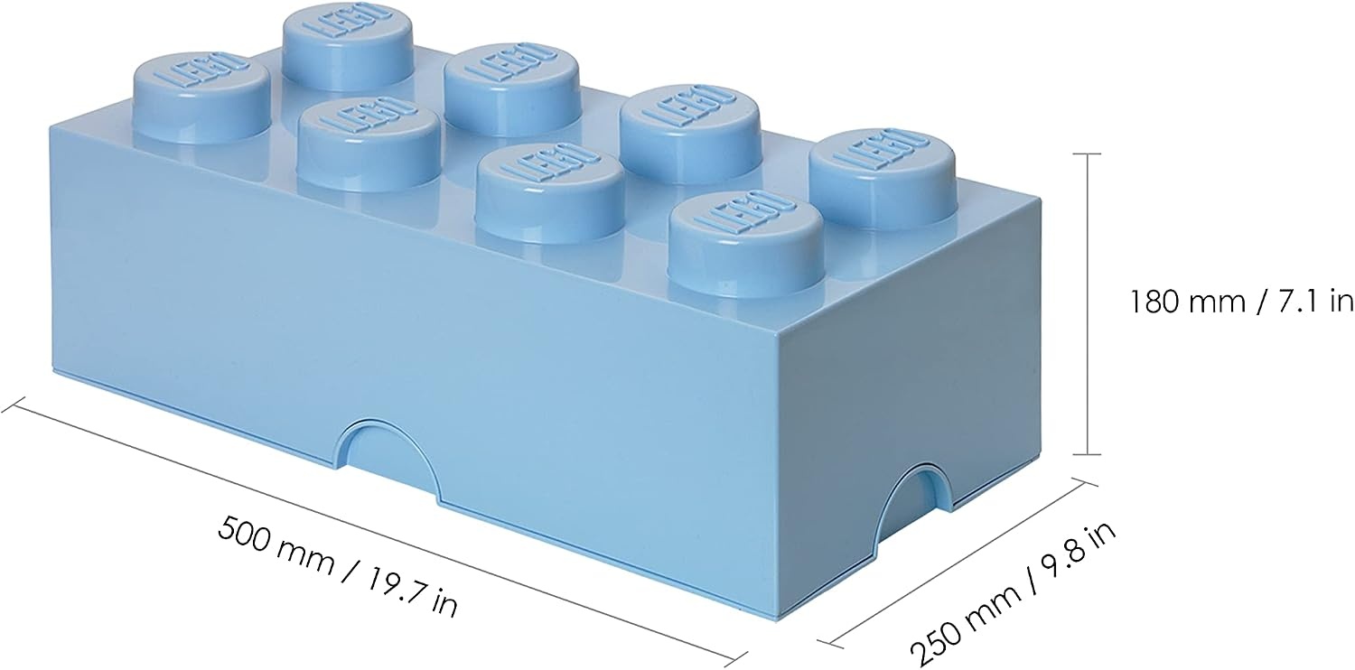 image:imageRoom Copenhagen LEGO Brick Box Stackable Storage Containers Organizational Building Blocks 1969 x 984 x 709 Inches Brick 8 Light Royal Blue Stackable Plastic Storage Box with Lid for Kids and Adults Ideal Desk Organizer and Toy Box