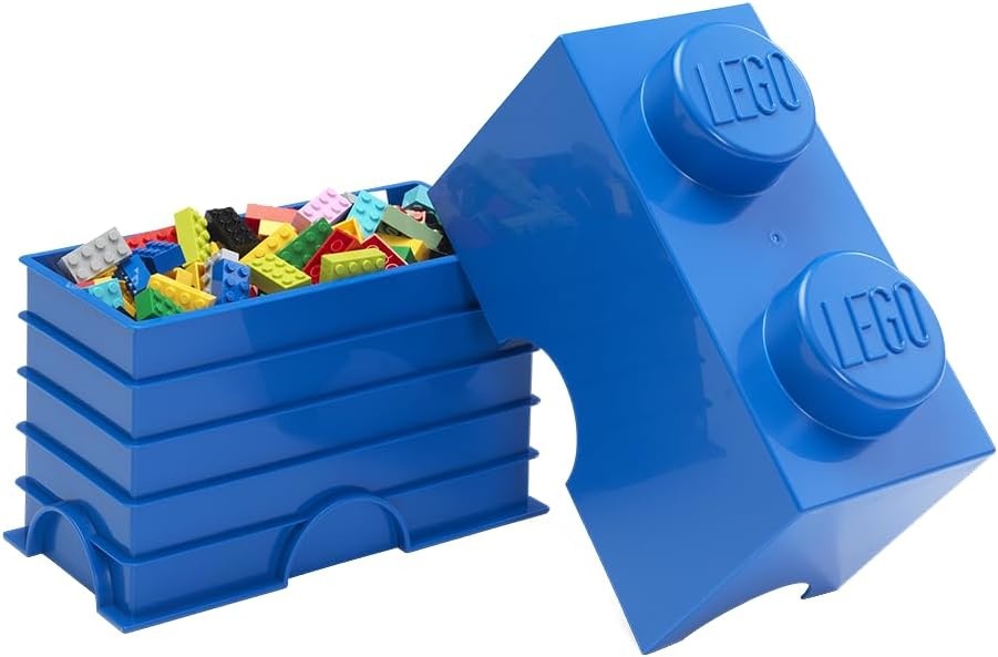 image:imageRoom Copenhagen LEGO Brick Bright Blue 2 Medium Stackable Storage Box BPAfree plastic toy organizer and bin for 400 bricks Iconic 2stud design measures 49 x 98 x 71 in Phthalatefree