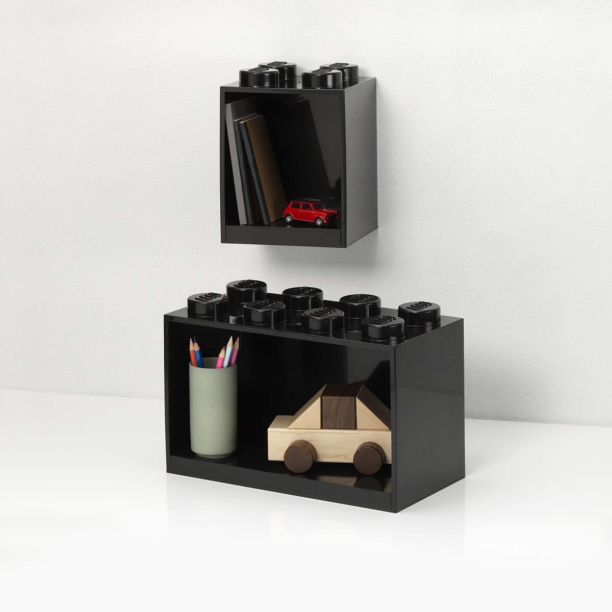 image:imageRoom Copenhagen LEGO Brick Set with 4Stud and 8Stud Box Shelves Black Stackable Storage Box Storage with Lid Toy Organization Home Decor Office Kids Room