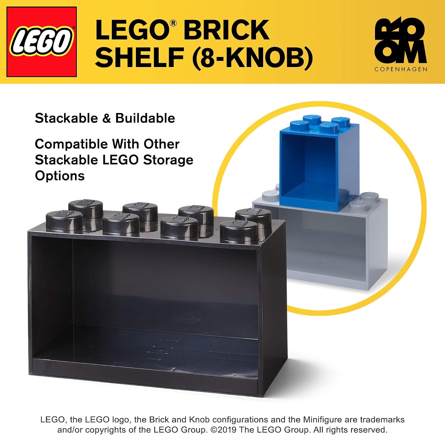 image:imageRoom Copenhagen LEGO Brick Set with 4Stud and 8Stud Box Shelves Black Stackable Storage Box Storage with Lid Toy Organization Home Decor Office Kids Room