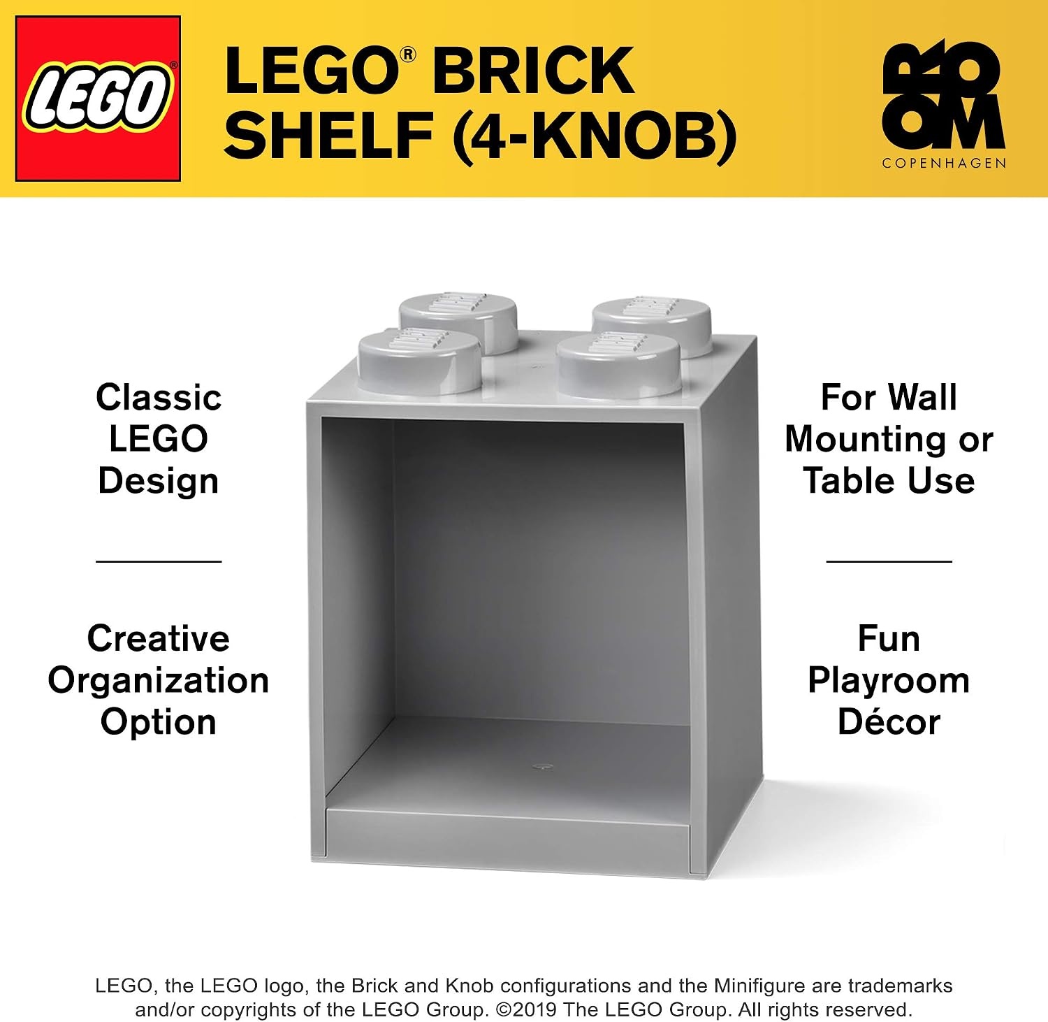 image:imageRoom Copenhagen LEGO Brick Set with 4Stud and 8Stud Box Shelves Gray Stackable Storage Box WallMounted Design Brick Design Open Storage Compartment Toy amp Desk Storage
