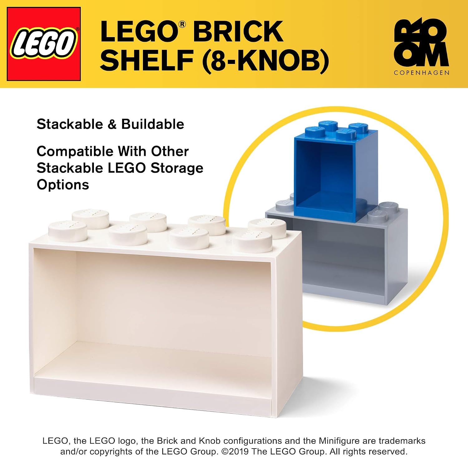 image:imageRoom Copenhagen LEGO Brick Set with 4Stud and 8Stud Box Shelves White 4Stud amp 8Stud Shelves WallMounted Storage Open Storage Compartments Toy amp Home Storage
