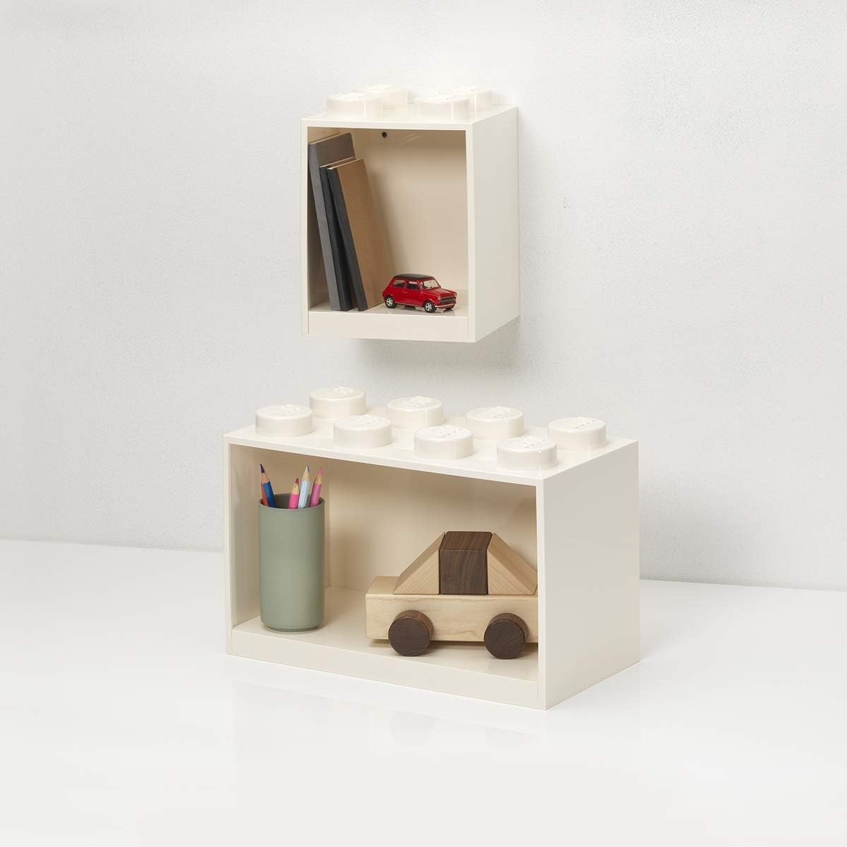 image:imageRoom Copenhagen LEGO Brick Set with 4Stud and 8Stud Box Shelves White 4Stud amp 8Stud Shelves WallMounted Storage Open Storage Compartments Toy amp Home Storage