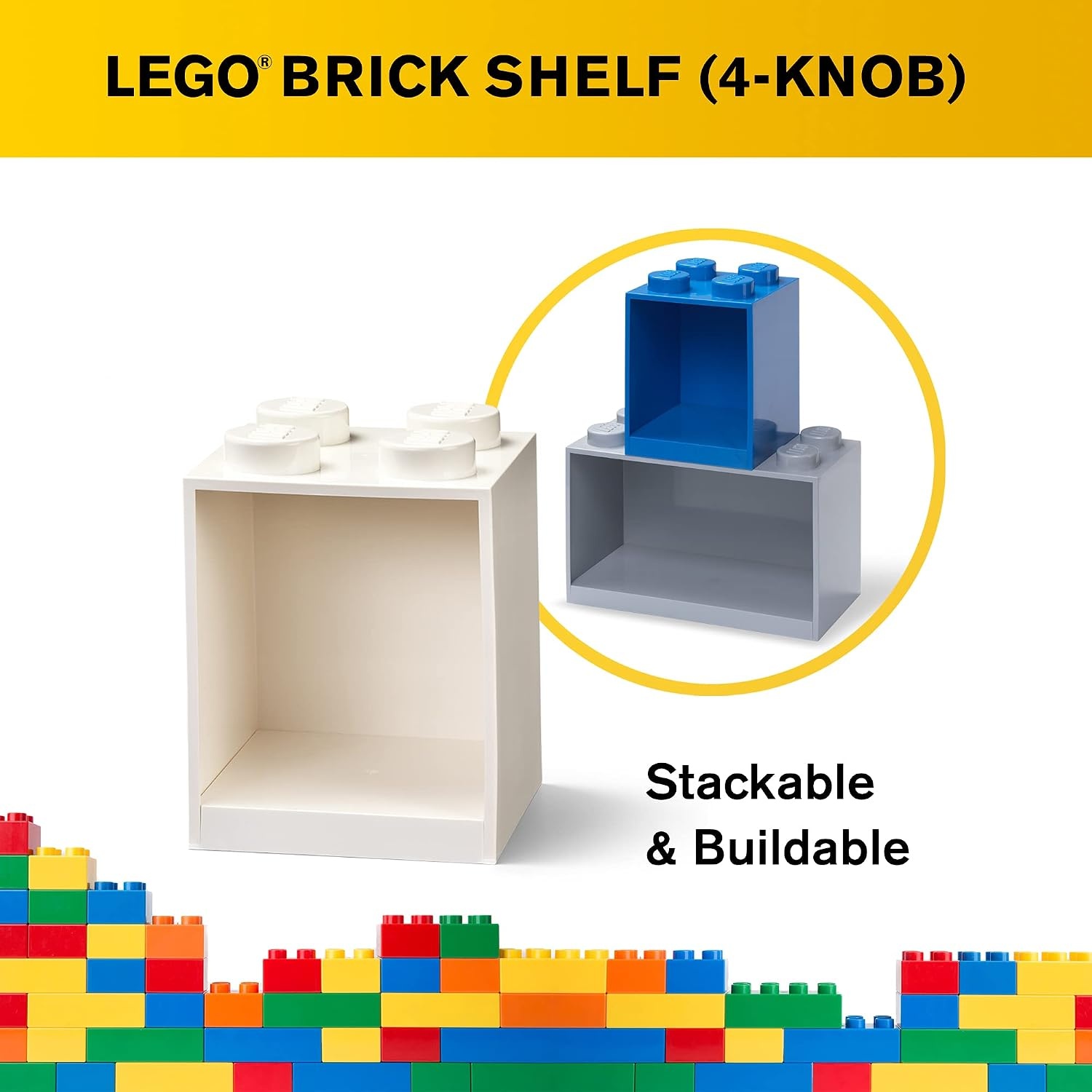 image:imageRoom Copenhagen LEGO Brick Shelf Box Stackable or Mountable Storage Compartment 8 Stud Grey Stackable Storage Box WallMounted Design 8Knob Brick Design Open Storage Compartment Toy amp Desk StorageWhite