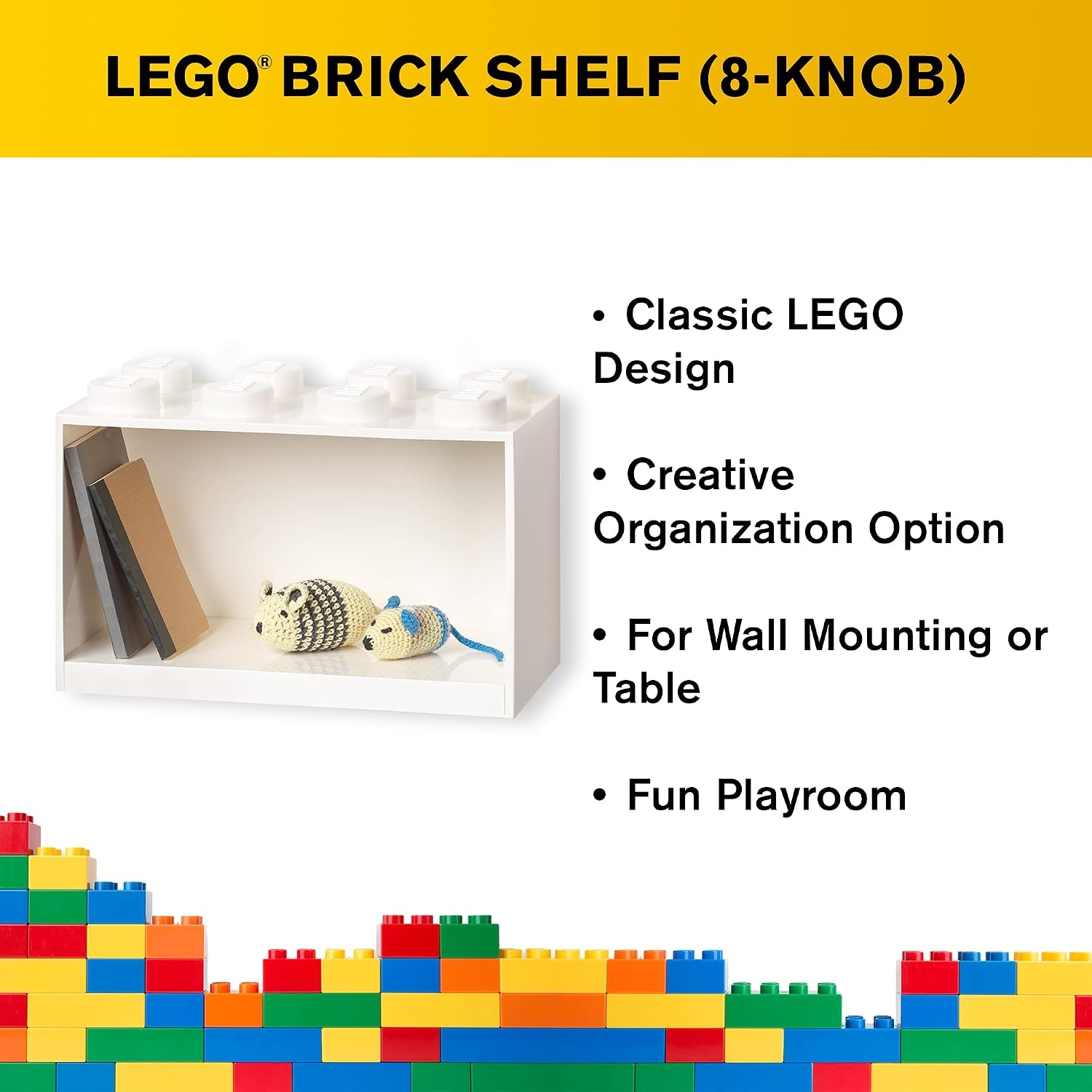 image:imageRoom Copenhagen LEGO Brick Shelf Box Stackable or Mountable Storage Compartment 8 Stud Grey Stackable Storage Box WallMounted Design 8Knob Brick Design Open Storage Compartment Toy amp Desk StorageWhite