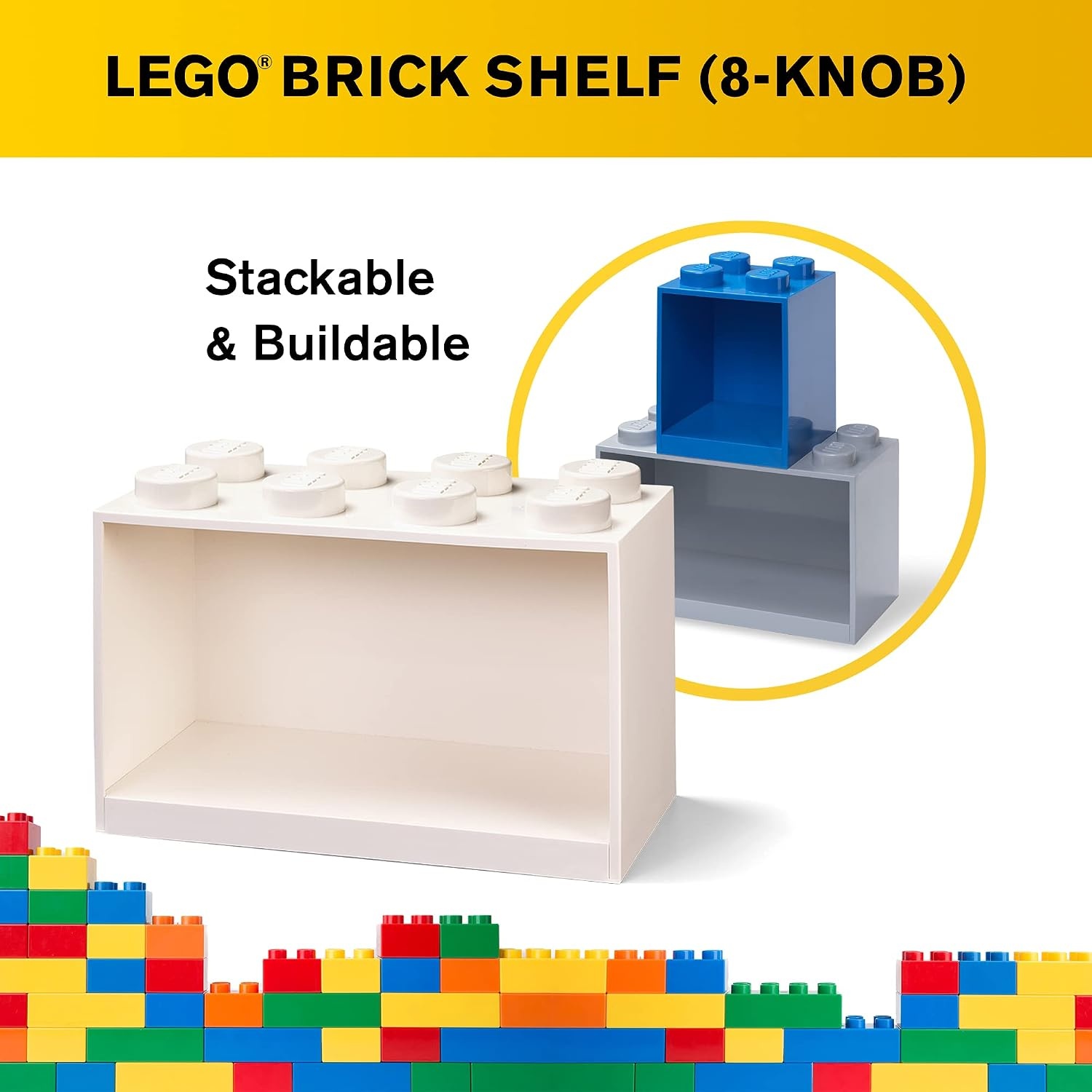 image:imageRoom Copenhagen LEGO Brick Shelf Box Stackable or Mountable Storage Compartment 8 Stud Grey Stackable Storage Box WallMounted Design 8Knob Brick Design Open Storage Compartment Toy amp Desk StorageWhite
