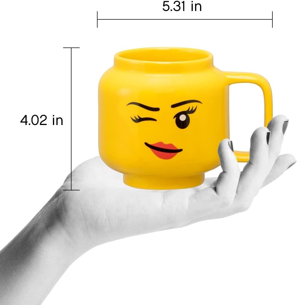 image:imageRoom Copenhagen LEGO Ceramic Mug Small Boy 225 ml Cup for All Ages Cool Cup Fun and Unique Ceramic Coffee Mug Tea Mug LEGO Design Dishwasher Safe Hot amp Cold DrinksWinking Girl