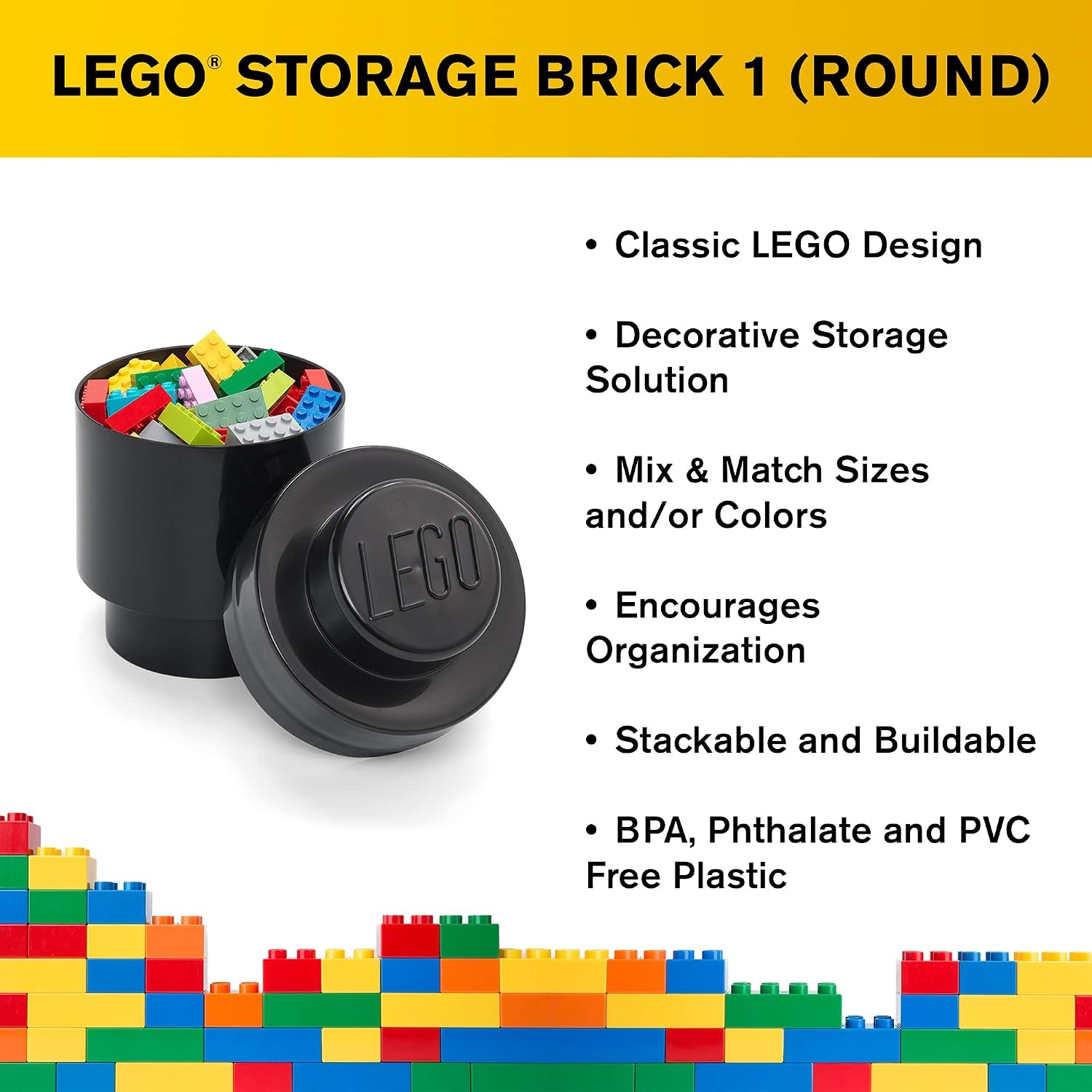 image:imageRoom Copenhagen LEGO Round Brick 1 Stackable Storage Solution Bright BlueBlack
