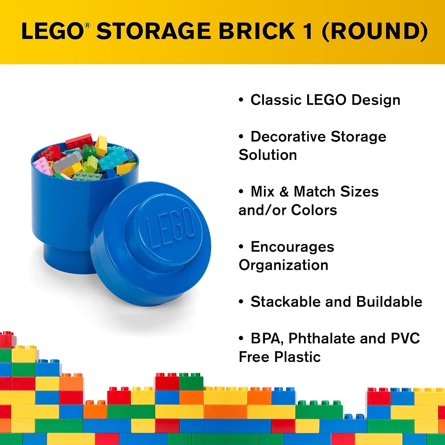 image:imageRoom Copenhagen LEGO Round Brick 1 Stackable Storage Solution Bright BlueBlue