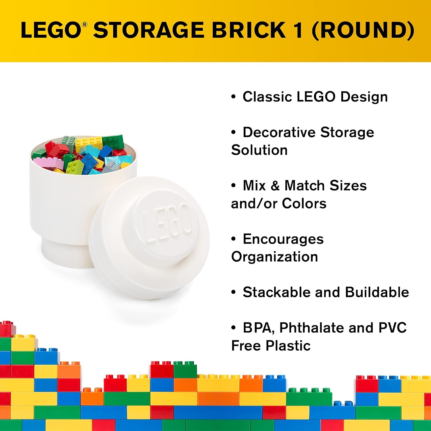 image:imageRoom Copenhagen LEGO Round Brick 1 Stackable Storage Solution Bright BlueWhite