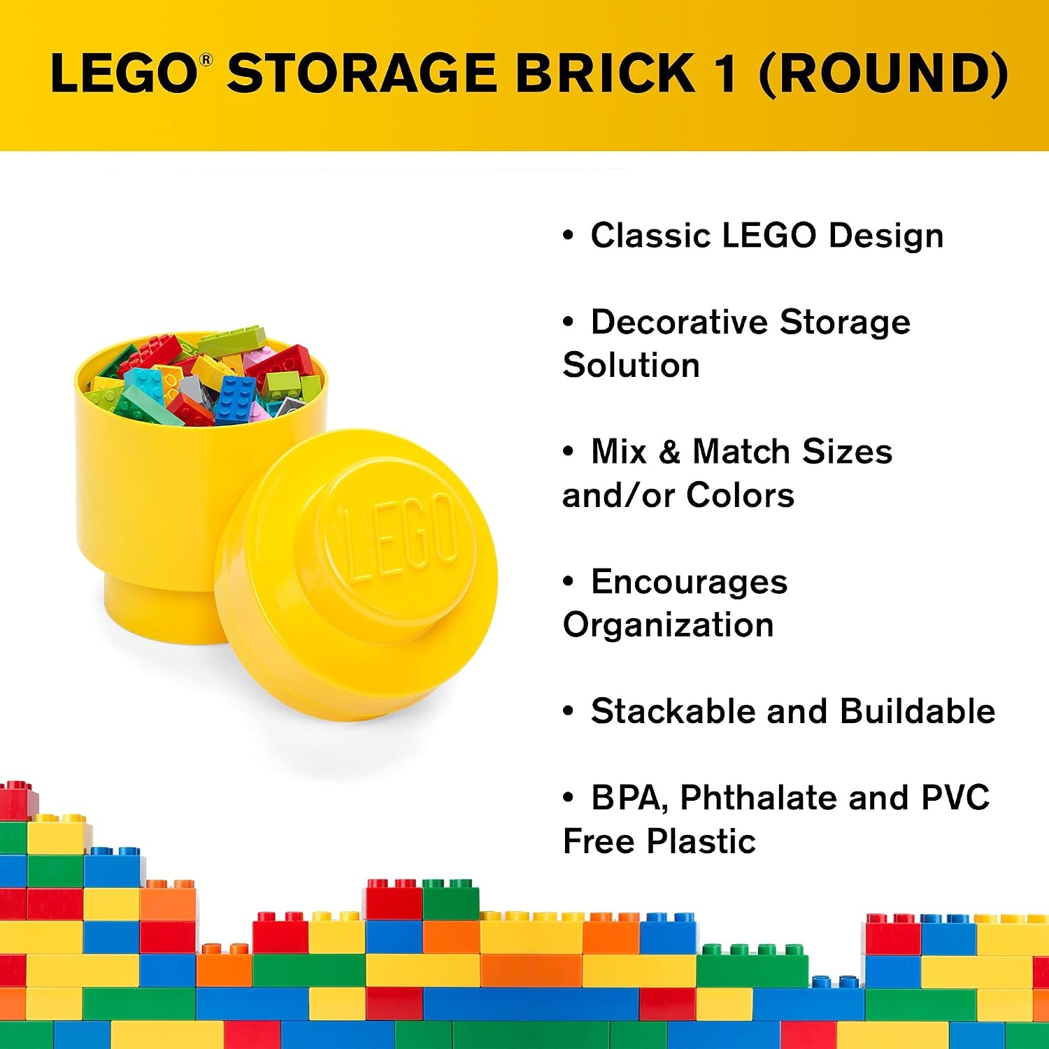 image:imageRoom Copenhagen LEGO Round Brick 1 Stackable Storage Solution Bright BlueYellow