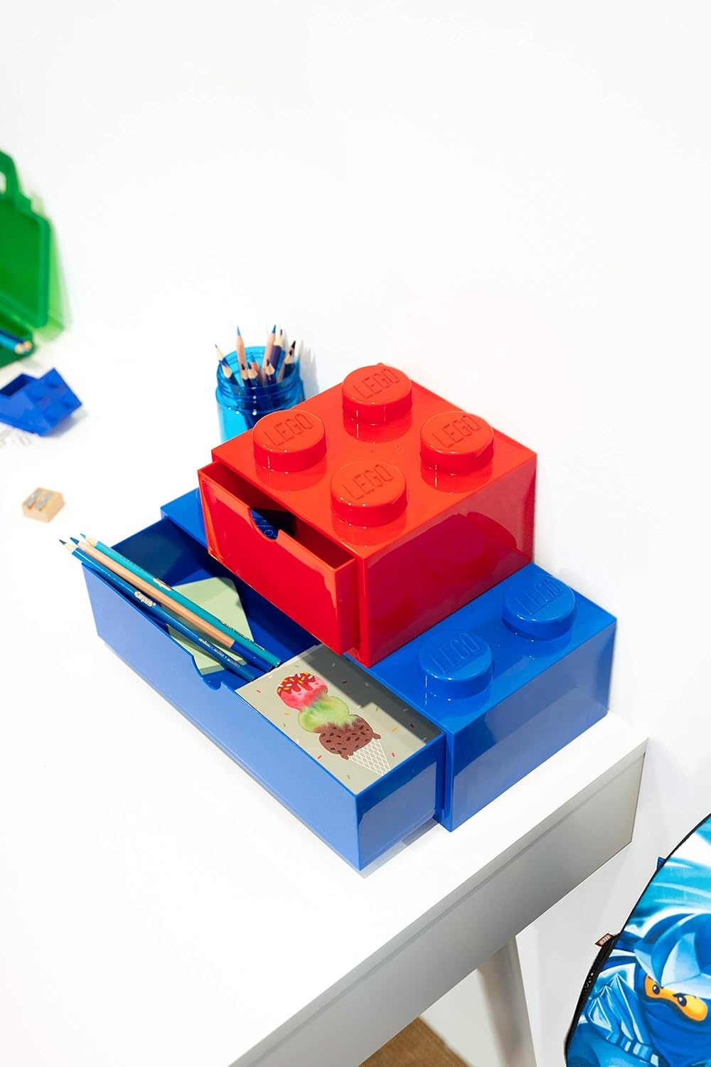 image:imageRoom Copenhagen LEGO Storage Brick 4 Desk Drawer 4Stud Stackable Tabletop Storage Box 62 x 62 x 44 In Blue Stackable Storage Box 1 PullOut Drawer 4Knob Brick Design Toy amp Desk Storage