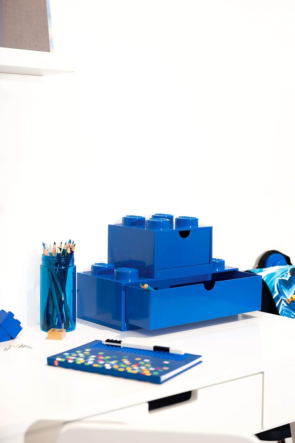 image:imageRoom Copenhagen LEGO Storage Brick 4 Desk Drawer 4Stud Stackable Tabletop Storage Box 62 x 62 x 44 In Blue Stackable Storage Box 1 PullOut Drawer 4Knob Brick Design Toy amp Desk Storage
