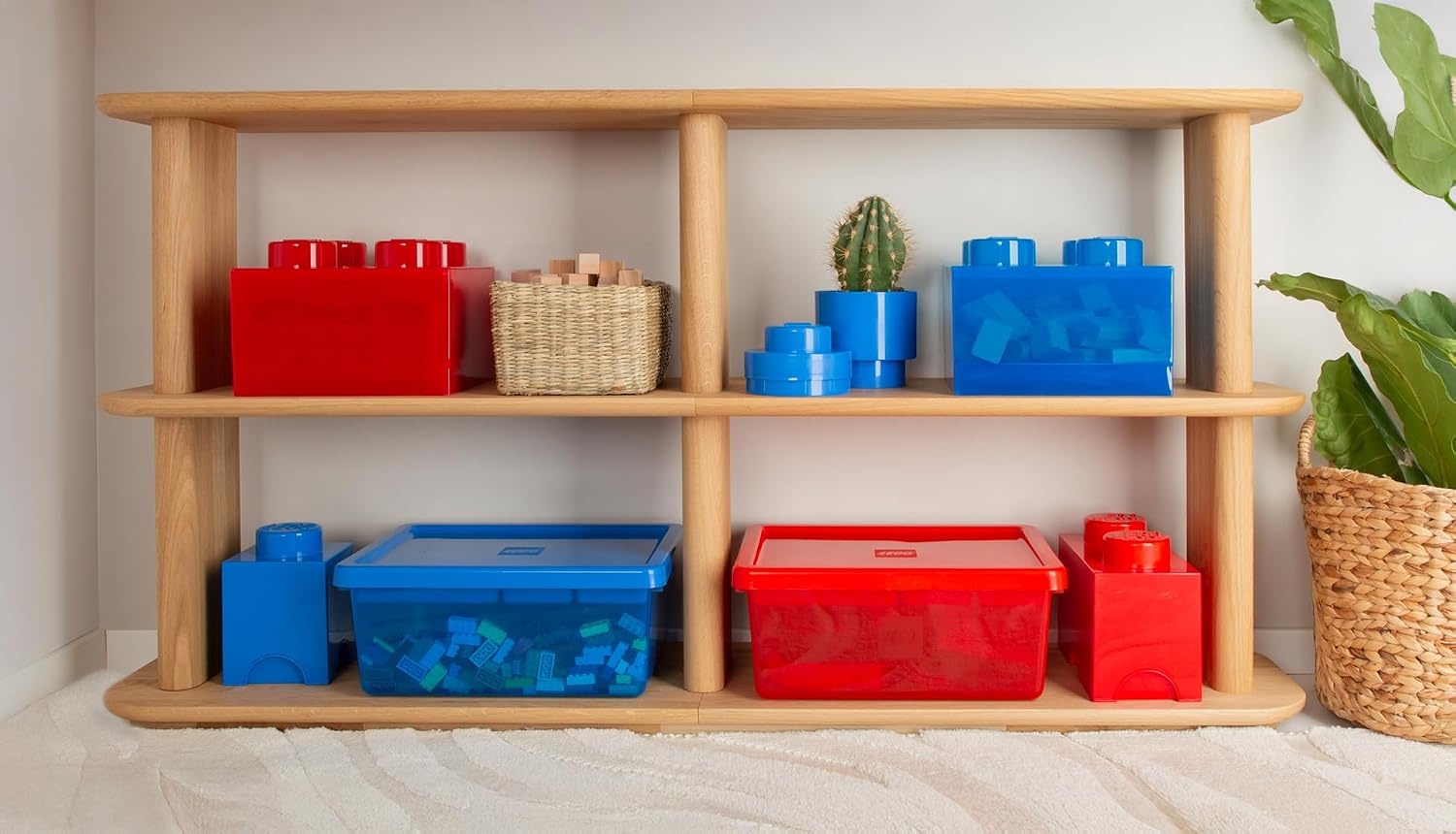 image:imageRoom Copenhagen LEGO Storage Bright Red Brick 2 Stackable Bin for Toys Medium plastic organizer box for kids playroom BPA and PVC free measures 49 x 98 x 71 in holds 400 bricks