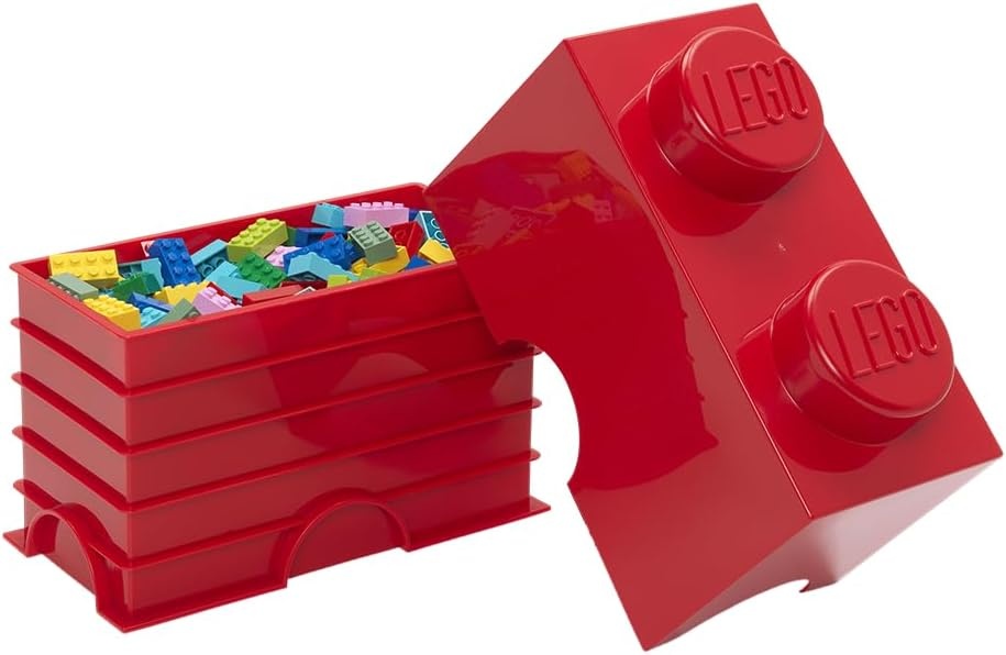 image:imageRoom Copenhagen LEGO Storage Bright Red Brick 2 Stackable Bin for Toys Medium plastic organizer box for kids playroom BPA and PVC free measures 49 x 98 x 71 in holds 400 bricks