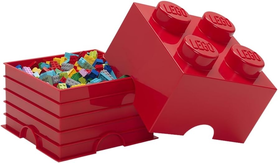 image:imageRoom Copenhagen LEGO Storage Bright Red Brick 4 Stackable Toy Box Bin Medium 98 inch plastic block container for playroom organization BPAfree polypropylene holds up to 800 bricks