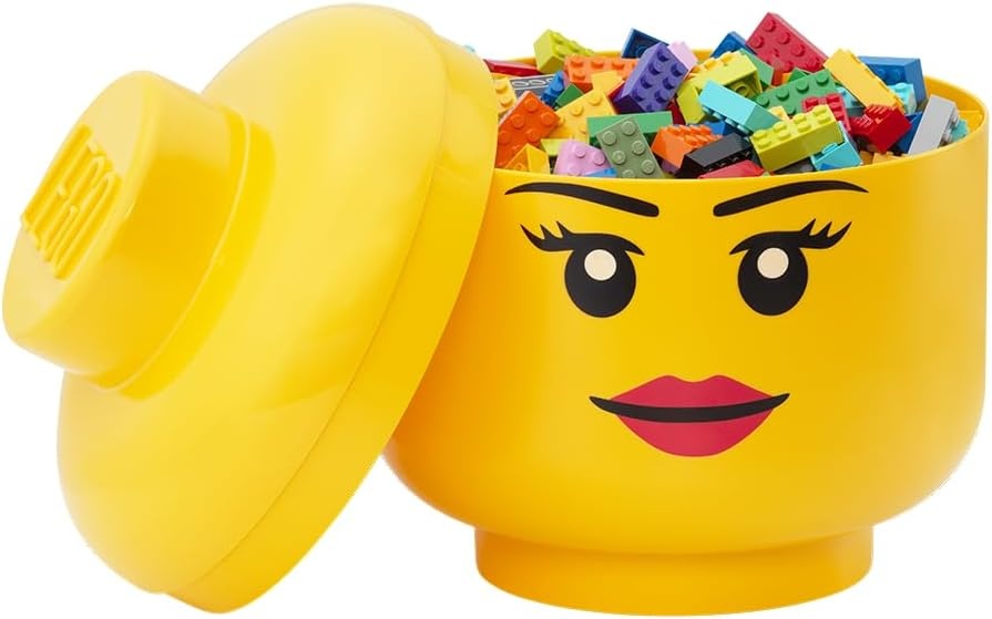 image:imageRoom Copenhagen LEGO Storage Heads Stackable Storage Container Buildable Organizational Bins for Kids Toys and Accessories 945 x 945 x 1067in Large Pumpkin Holds 500 Bricks Holds about 500 bricksGirl