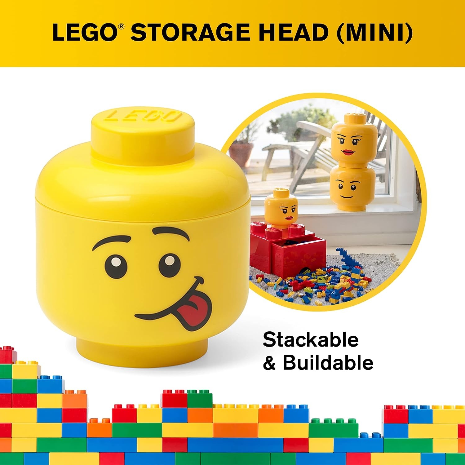 image:imageRoom Copenhagen LEGO Storage Heads Stackable Storage Container Buildable Organizational Bins for Kids Toys and Accessories 945 x 945 x 1067in Large Pumpkin Holds 500 Bricks Holds about 500 bricksSilly