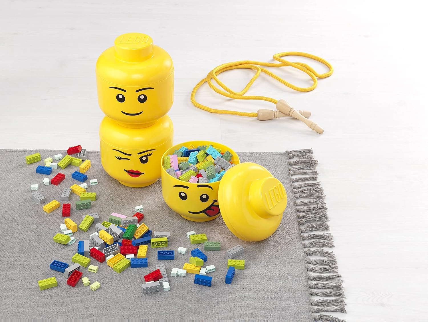 image:imageRoom Copenhagen LEGO Storage Heads Stackable Storage Container Buildable Organizational Bins for Kids Toys and Accessories 945 x 945 x 1067in Large Pumpkin Holds 500 Bricks Holds about 500 bricksHappy Girl