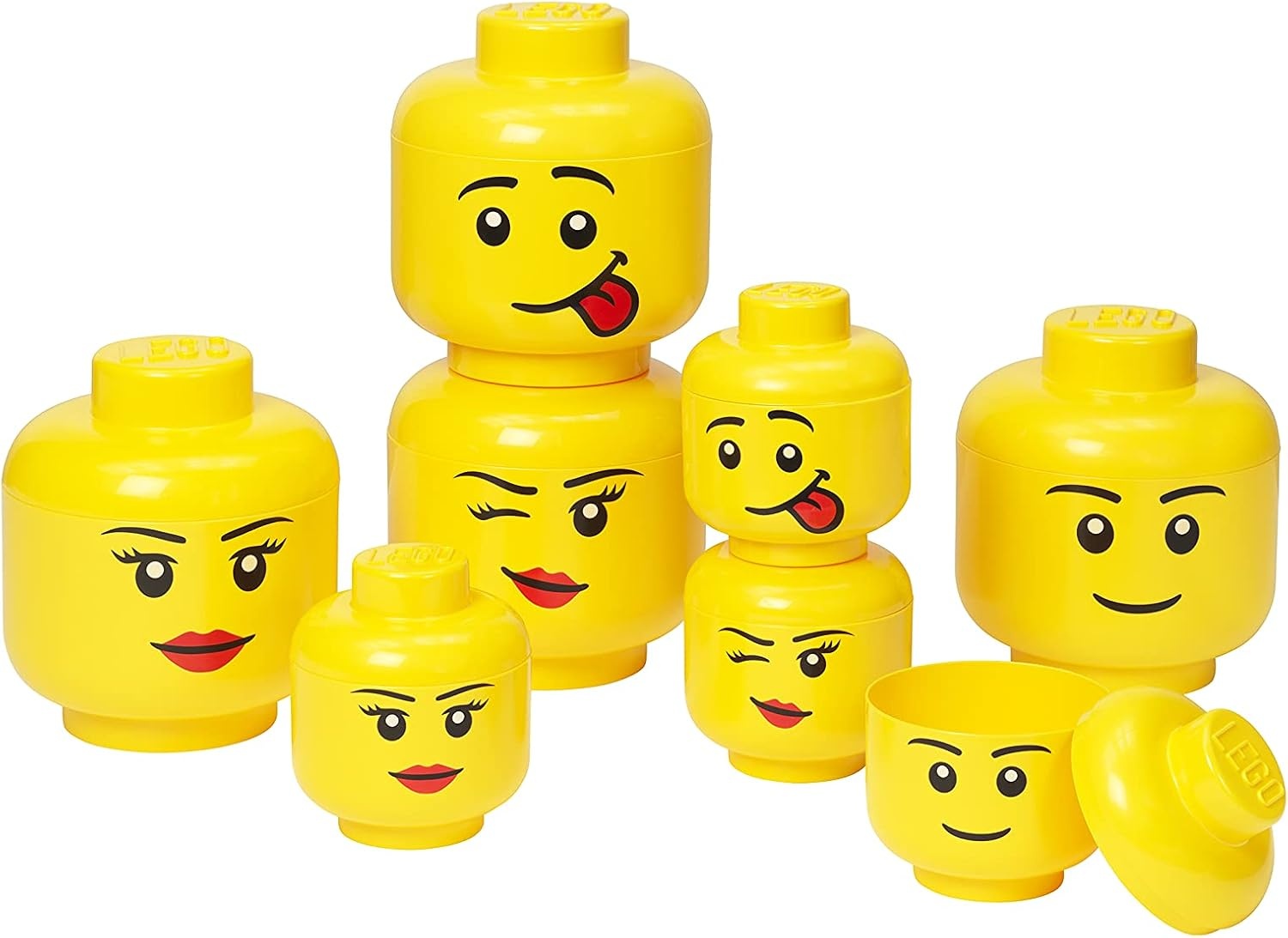 image:imageRoom Copenhagen LEGO Storage Heads Stackable Storage Container Buildable Organizational Bins for Kids Toys and Accessories 945 x 945 x 1067in Large Pumpkin Holds 500 Bricks Holds about 500 bricksHappy Girl