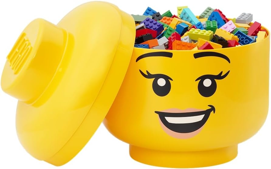 image:imageRoom Copenhagen LEGO Storage Heads Stackable Storage Container Buildable Organizational Bins for Kids Toys and Accessories 945 x 945 x 1067in Large Pumpkin Holds 500 Bricks Holds about 500 bricksHappy Girl