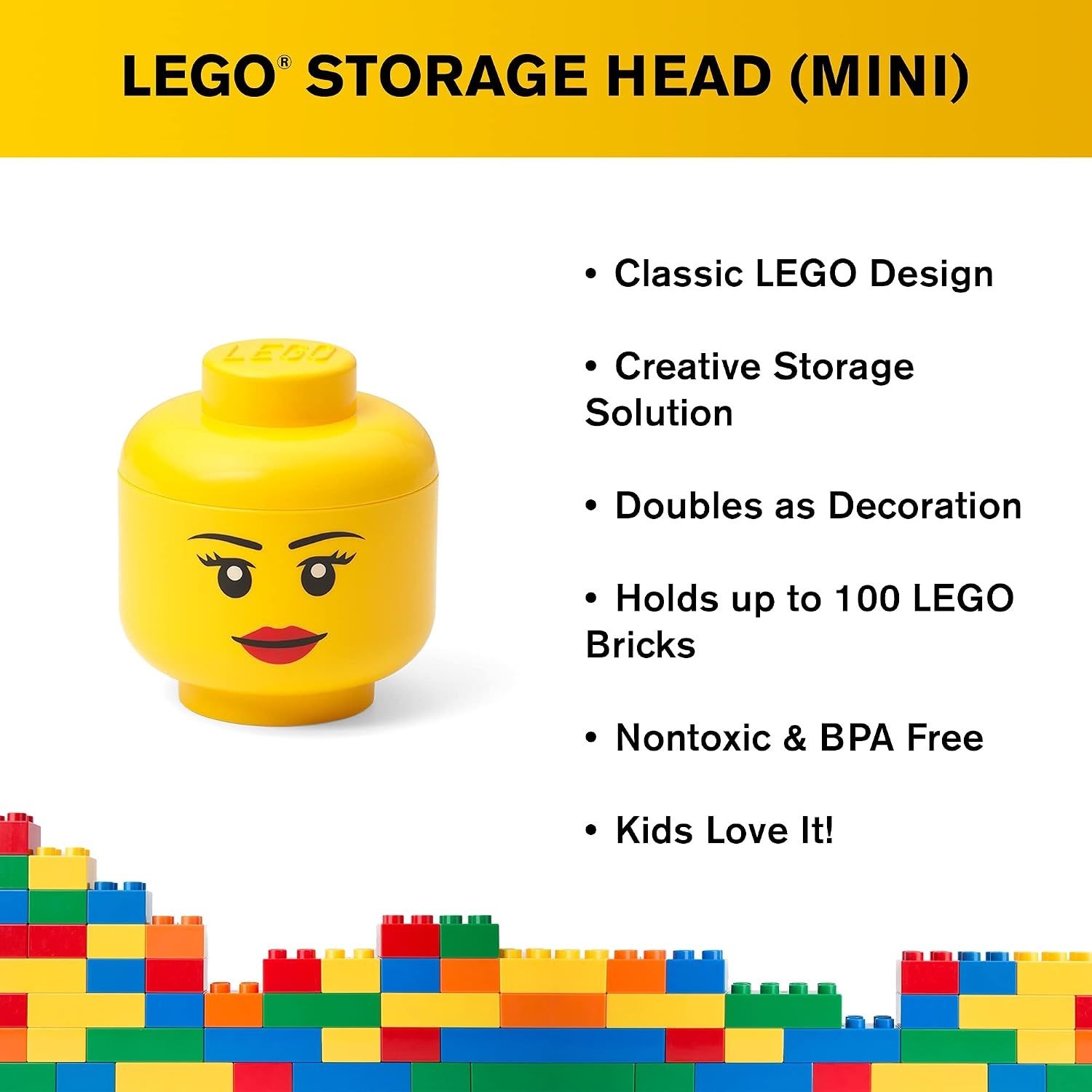 image:imageRoom Copenhagen LEGO Storage Heads Stackable Storage Container Buildable Organizational Bins for Kids Toys and Accessories 945 x 945 x 1067in Large Pumpkin Holds 500 Bricks Holds about 500 bricksGirl