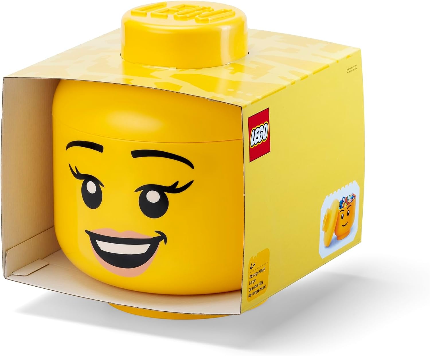 image:imageRoom Copenhagen LEGO Storage Heads Stackable Storage Container Buildable Organizational Bins for Kids Toys and Accessories 945 x 945 x 1067in Large Pumpkin Holds 500 Bricks Holds about 500 bricksHappy Girl