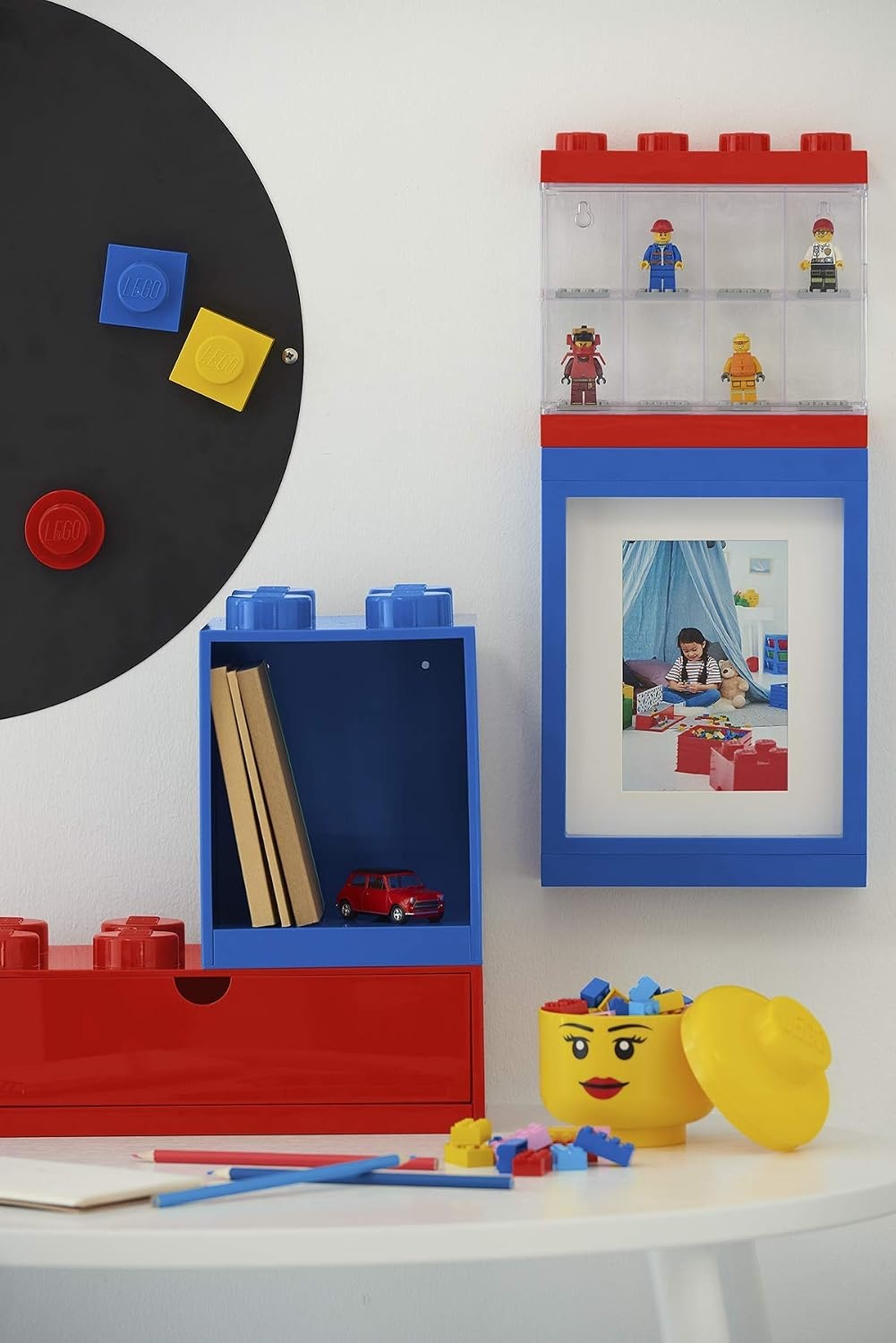 image:imageRoom Copenhagen Lego Brick Set with 4Stud and 8Stud Box Shelves Blue Stackable Storage Box Storage with Lid Toy Organization Home Decor Office Kids Room