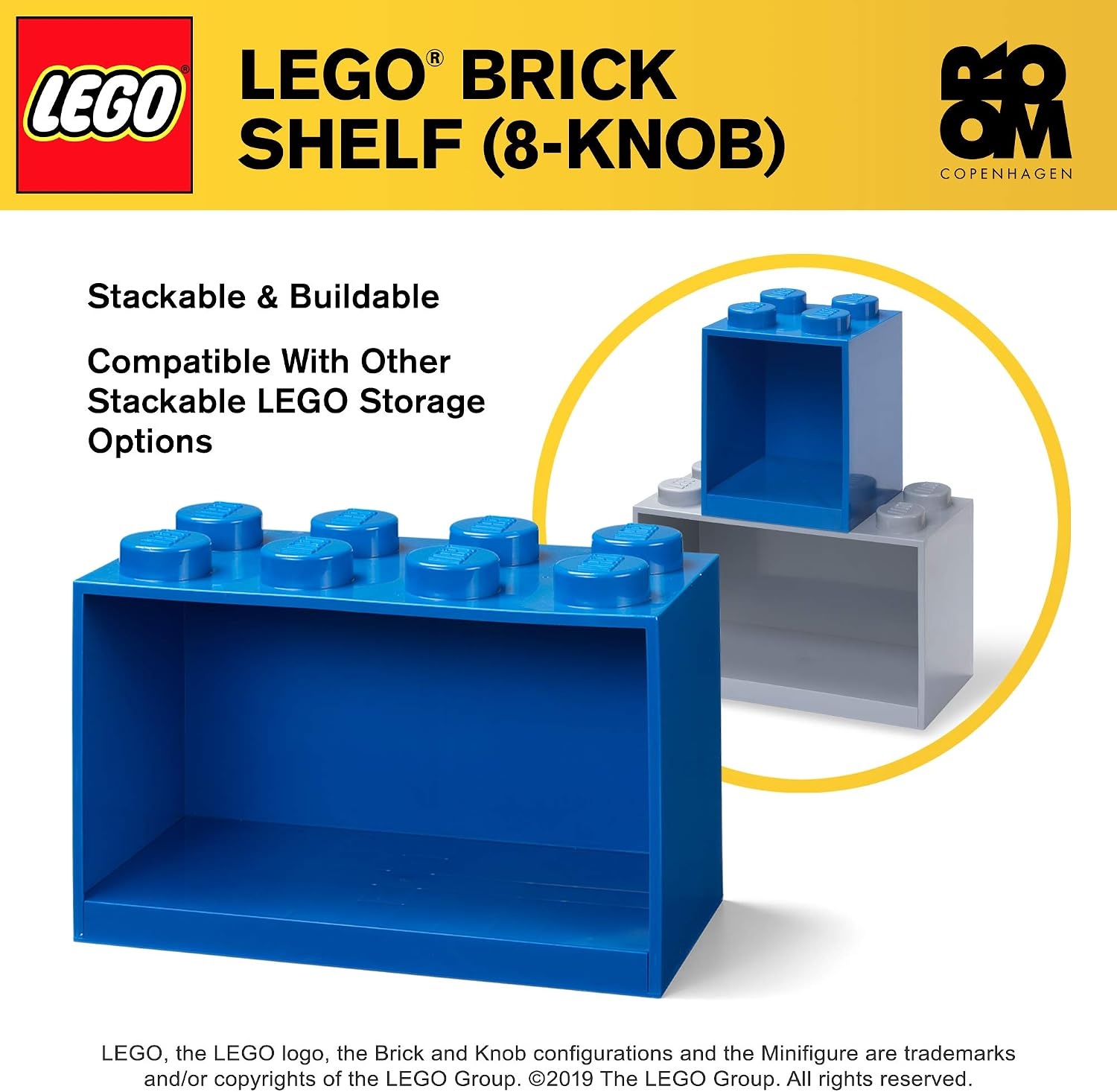 image:imageRoom Copenhagen Lego Brick Set with 4Stud and 8Stud Box Shelves Blue Stackable Storage Box Storage with Lid Toy Organization Home Decor Office Kids Room