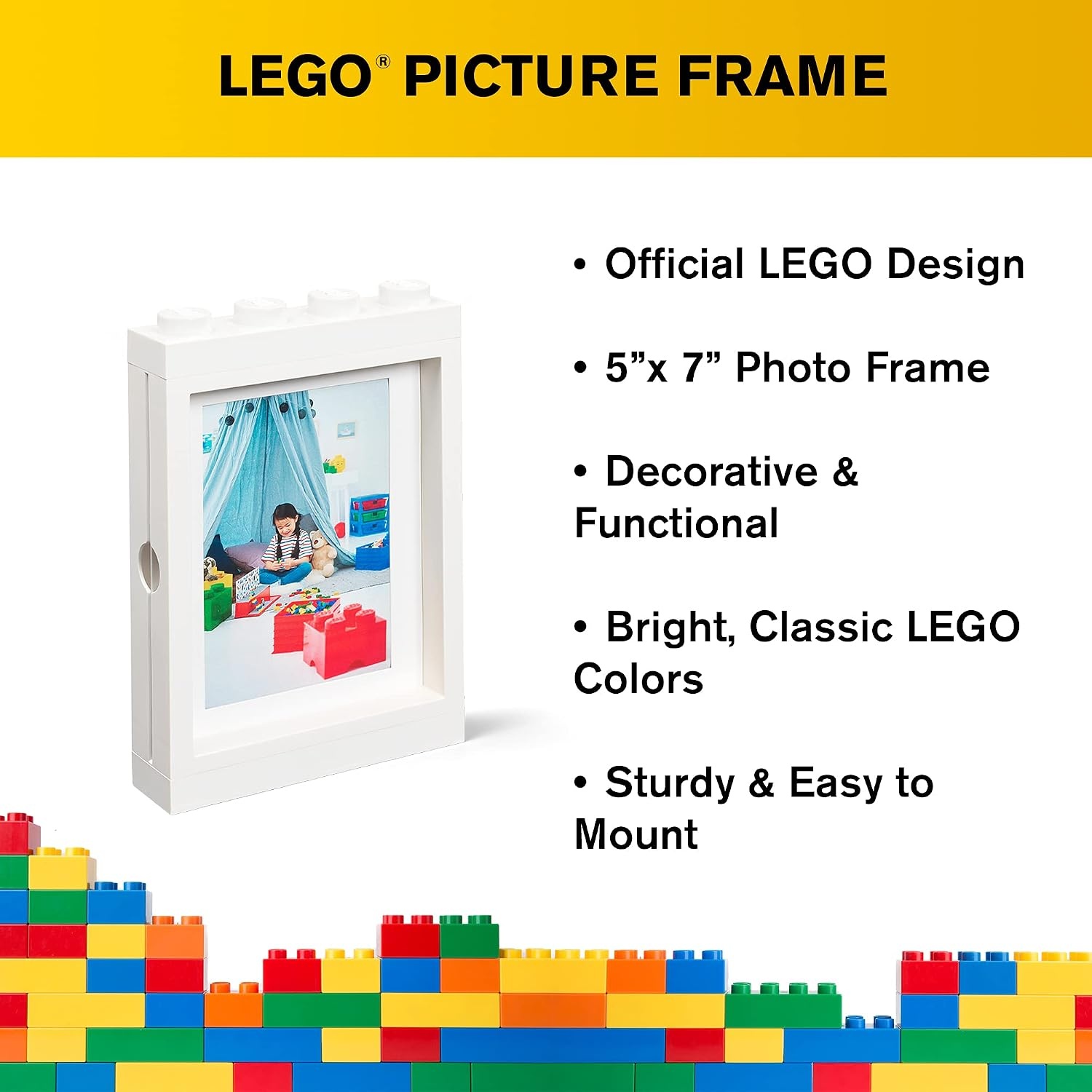 image:imageRoom Copenhagen Lego Picture Frame Stackable Tabletop or Wall Display Photo Frame Fits 5 x 7 in Photos Black LEGO Picture Frame 5 x 7 in Photos Stackable Photo Frame Tabletop Wall DisplayWhite