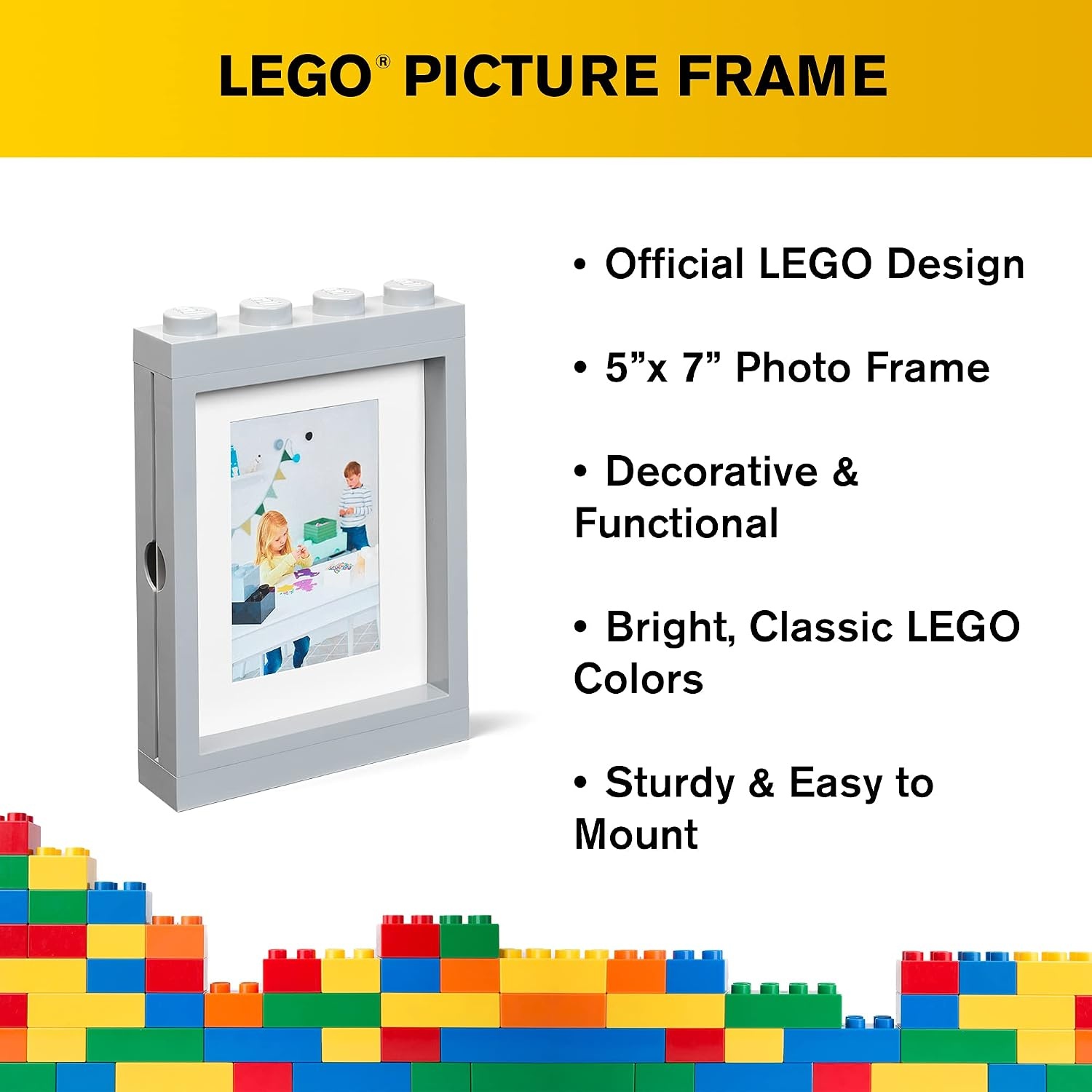 image:imageRoom Copenhagen Lego Picture Frame Stackable Tabletop or Wall Display Photo Frame Fits 5 x 7 in Photos Black LEGO Picture Frame 5 x 7 in Photos Stackable Photo Frame Tabletop Wall DisplayGrey