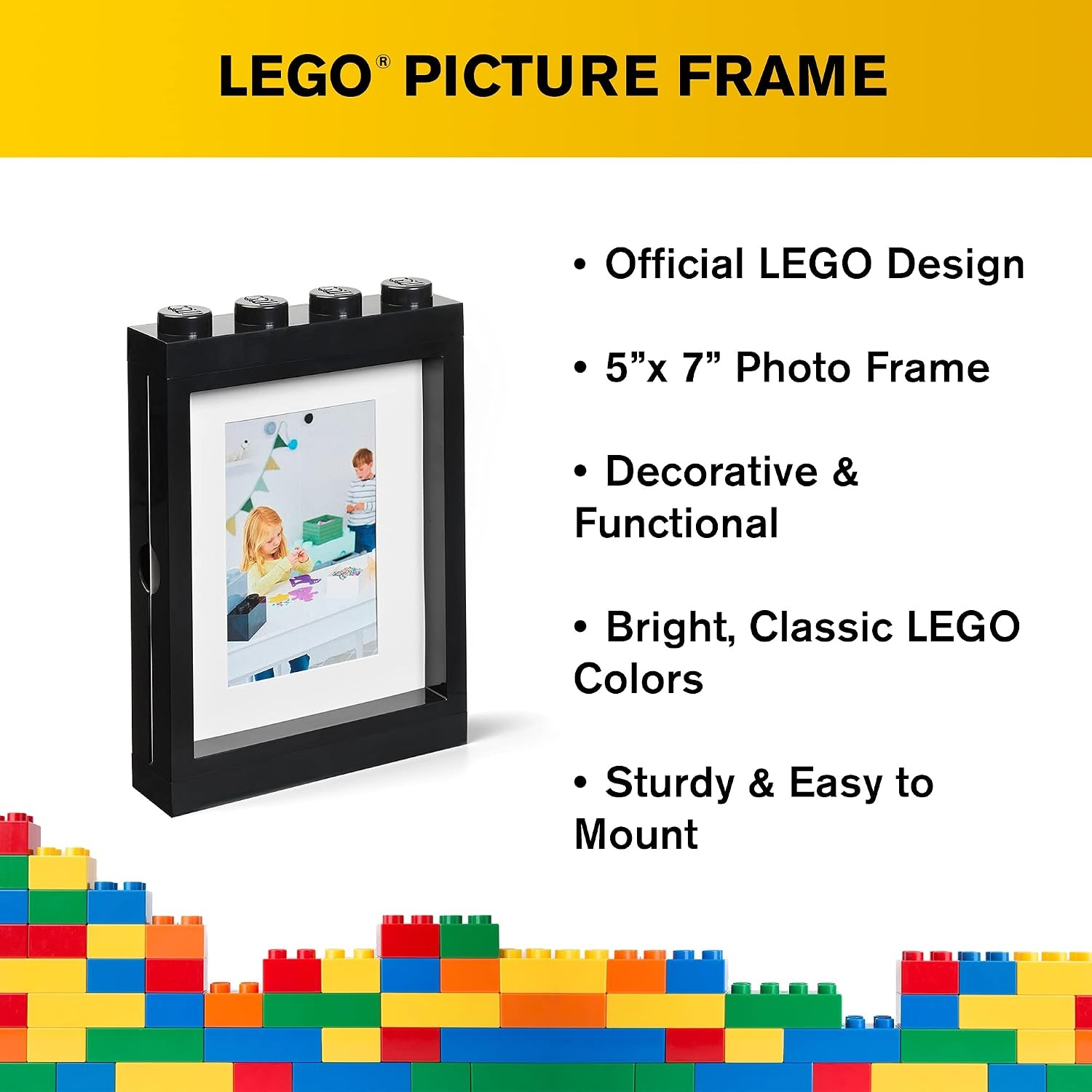 image:imageRoom Copenhagen Lego Picture Frame Stackable Tabletop or Wall Display Photo Frame Fits 5 x 7 in Photos Black LEGO Picture Frame 5 x 7 in Photos Stackable Photo Frame Tabletop Wall DisplayBlack