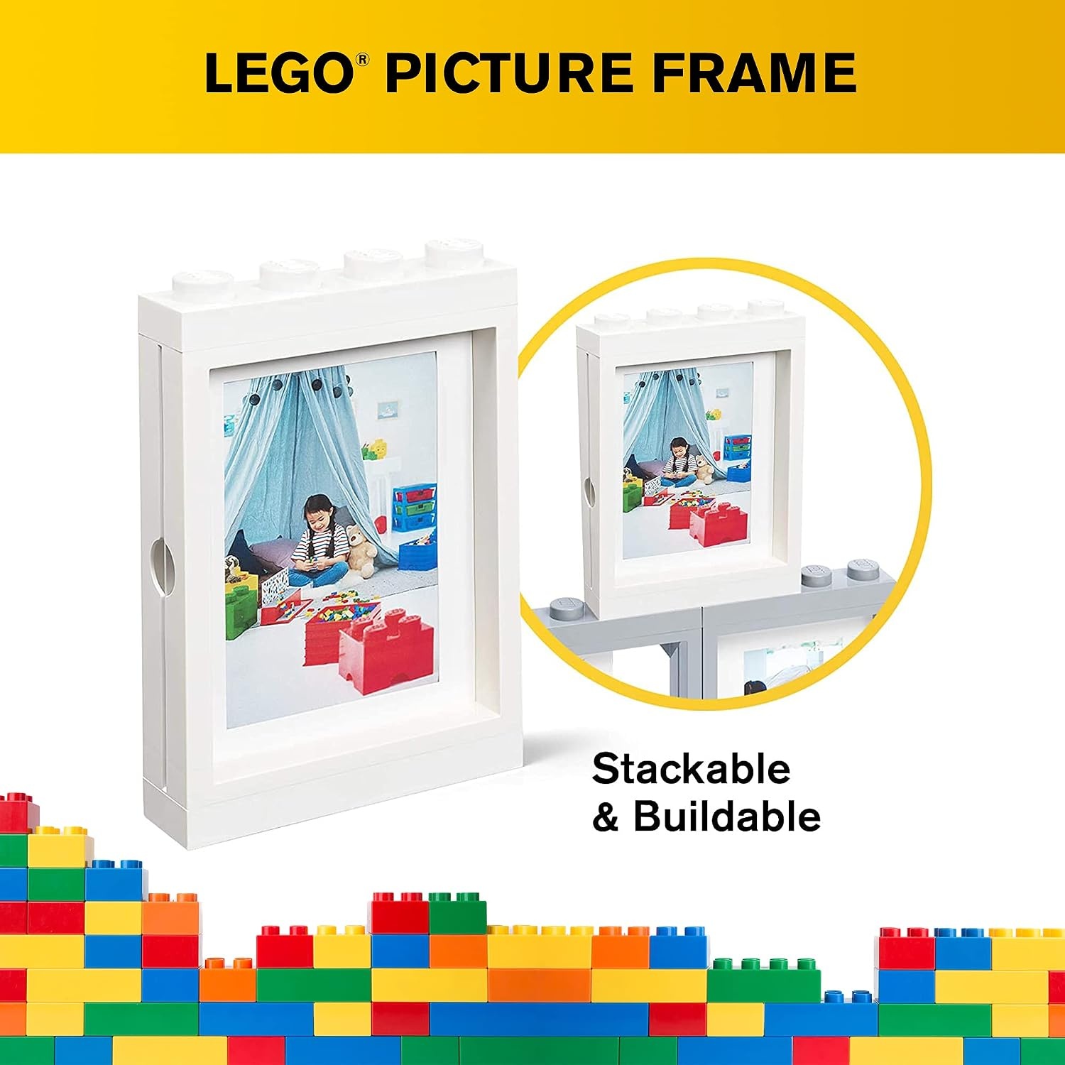 image:imageRoom Copenhagen Lego Picture Frame Stackable Tabletop or Wall Display Photo Frame Fits 5 x 7 in Photos Black LEGO Picture Frame 5 x 7 in Photos Stackable Photo Frame Tabletop Wall DisplayWhite