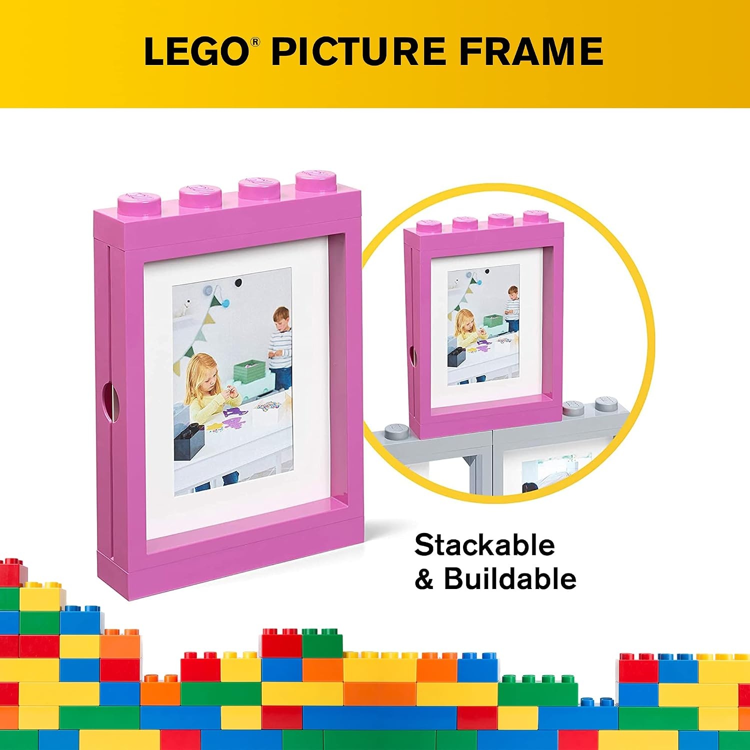 image:imageRoom Copenhagen Lego Picture Frame Stackable Tabletop or Wall Display Photo Frame Fits 5 x 7 in Photos Black LEGO Picture Frame 5 x 7 in Photos Stackable Photo Frame Tabletop Wall DisplayPink