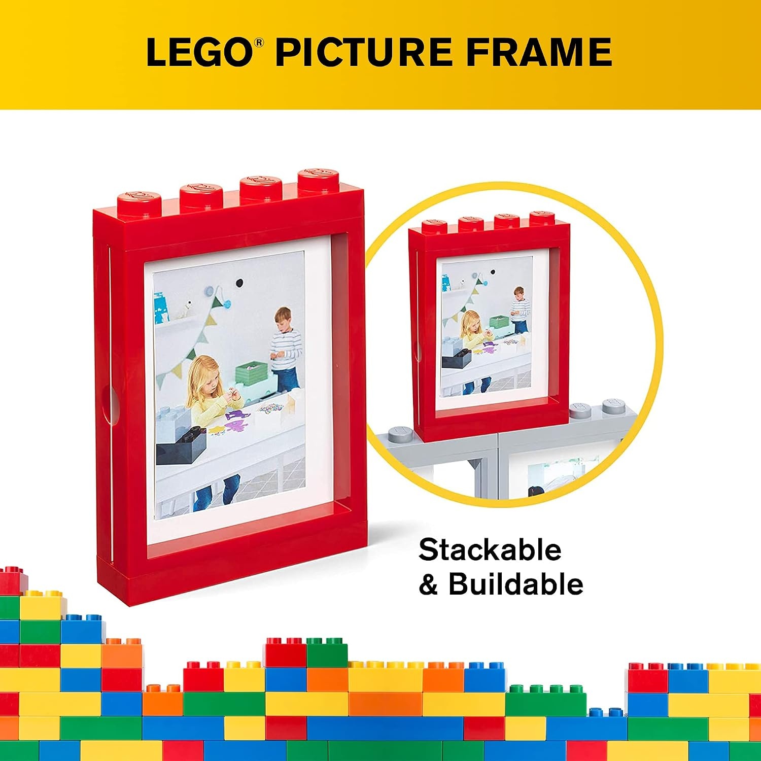 image:imageRoom Copenhagen Lego Picture Frame Stackable Tabletop or Wall Display Photo Frame Fits 5 x 7 in Photos Black LEGO Picture Frame 5 x 7 in Photos Stackable Photo Frame Tabletop Wall DisplayRed