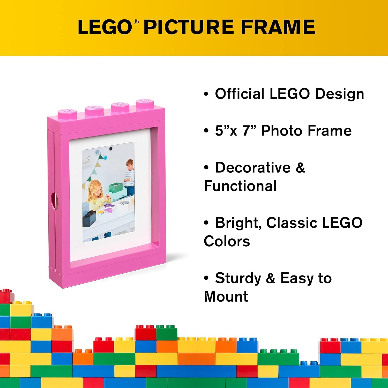 image:imageRoom Copenhagen Lego Picture Frame Stackable Tabletop or Wall Display Photo Frame Fits 5 x 7 in Photos Black LEGO Picture Frame 5 x 7 in Photos Stackable Photo Frame Tabletop Wall DisplayPink