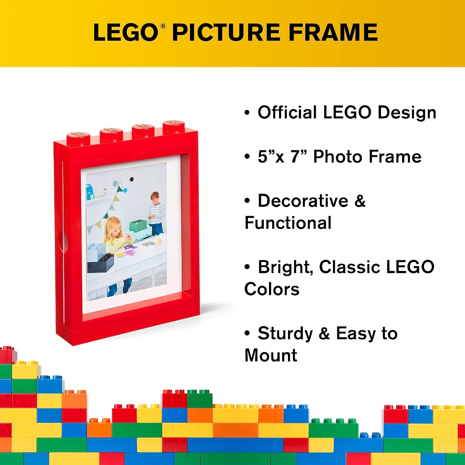 image:imageRoom Copenhagen Lego Picture Frame Stackable Tabletop or Wall Display Photo Frame Fits 5 x 7 in Photos Black LEGO Picture Frame 5 x 7 in Photos Stackable Photo Frame Tabletop Wall DisplayRed