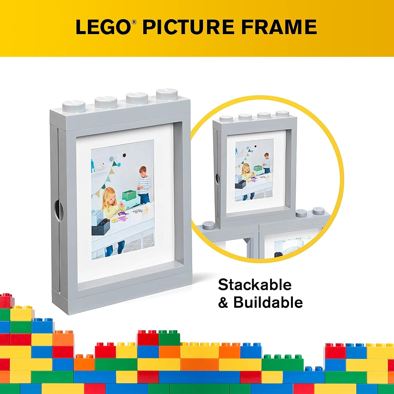 image:imageRoom Copenhagen Lego Picture Frame Stackable Tabletop or Wall Display Photo Frame Fits 5 x 7 in Photos Black LEGO Picture Frame 5 x 7 in Photos Stackable Photo Frame Tabletop Wall DisplayGrey