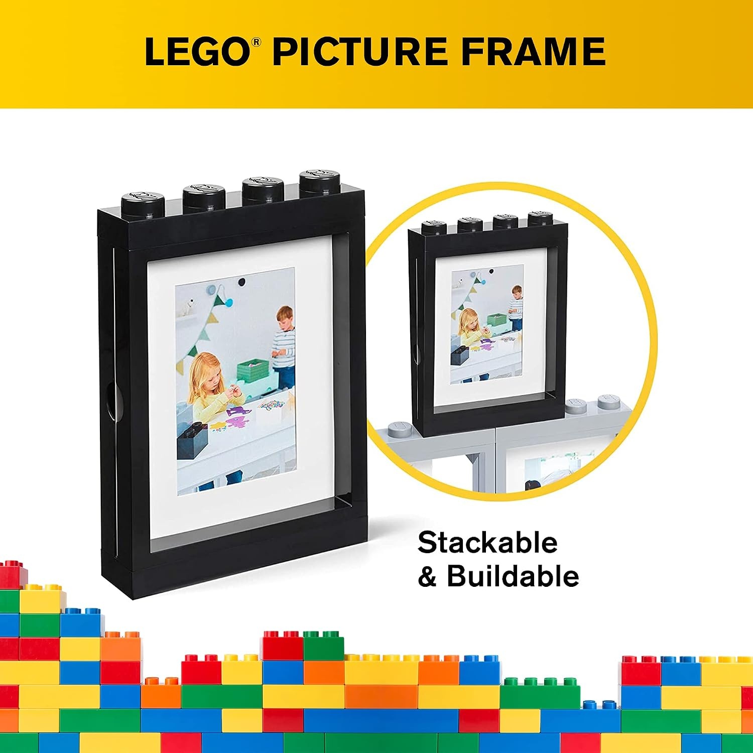 image:imageRoom Copenhagen Lego Picture Frame Stackable Tabletop or Wall Display Photo Frame Fits 5 x 7 in Photos Black LEGO Picture Frame 5 x 7 in Photos Stackable Photo Frame Tabletop Wall DisplayBlack